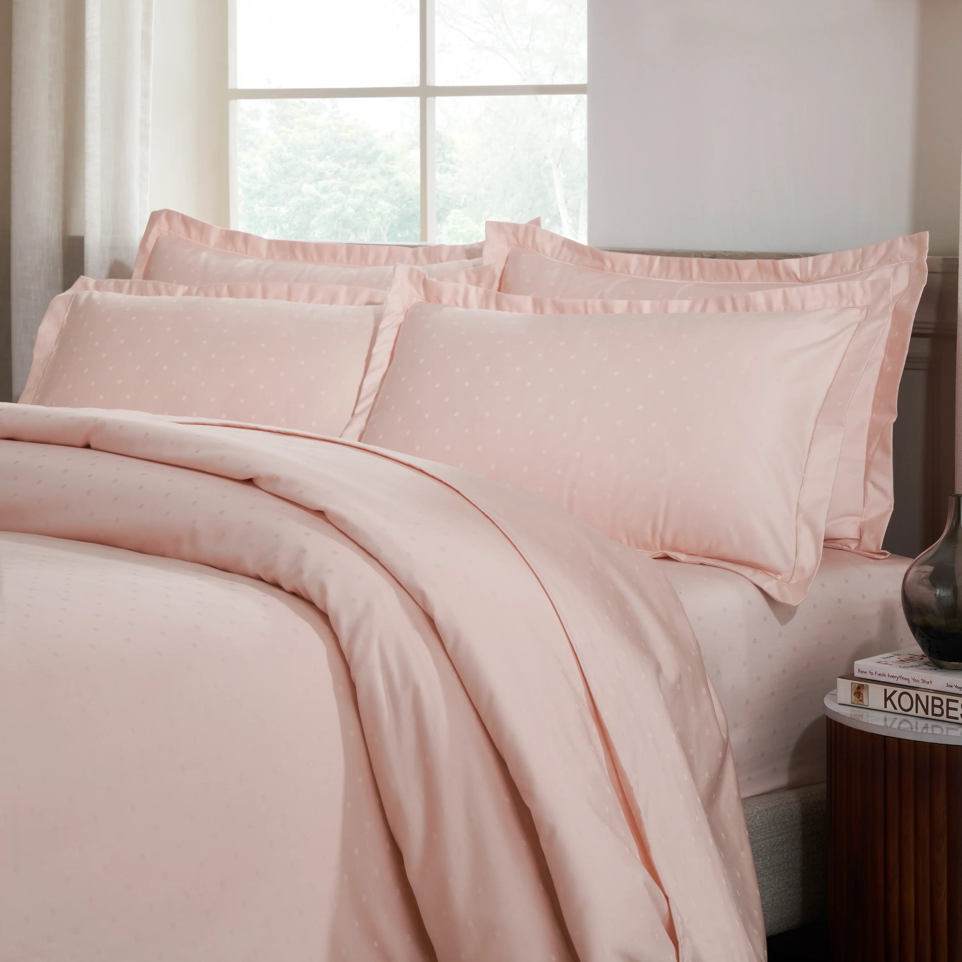 Ricaso | 1000TC Egyptian Cotton Swiss Dot Super Soft Fitted Sheet Set | Pillow Cover with Merrow Hem Treatment Veiled Rose / King