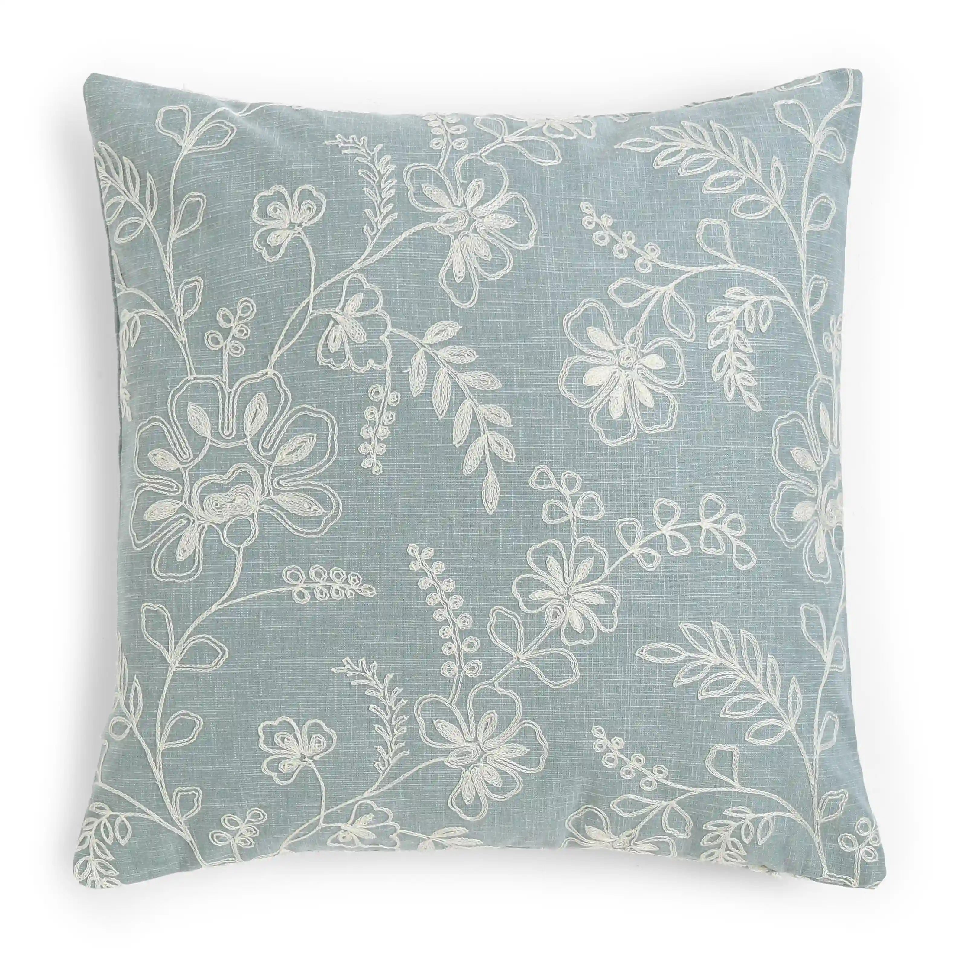 Vissencia Embroidered Cushion Cover | Floral Threads Light Blue / Cushion Cover (41cm x 41cm)