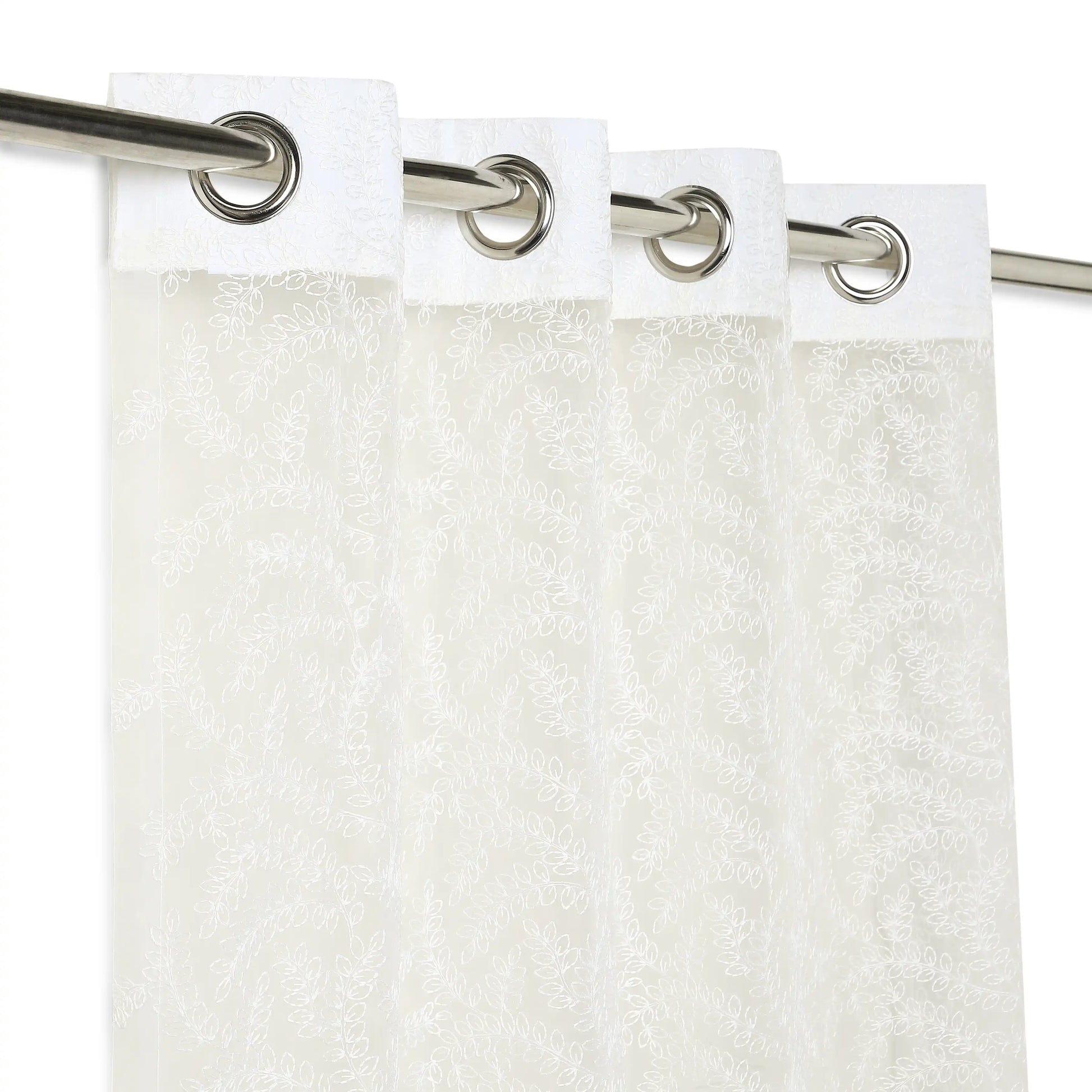 Velina Set Of 2 Embroidered Sheer Readymade Curtains | Urban Forest Cotton White / Door (3.60ft X 7.22ft)