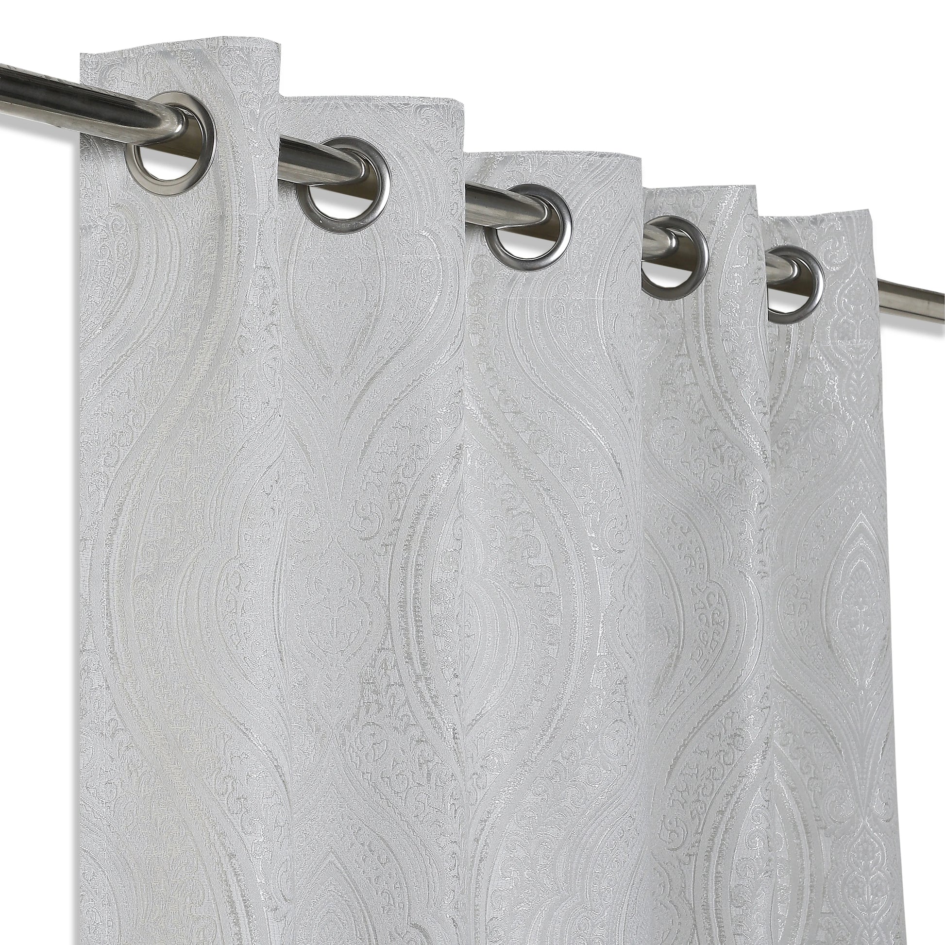 De Jacquard - Luxe Set Of 2 Jacquard Readymade Curtains | Royal Mirage Silver / Door-XL (9ft X 4.4ft)