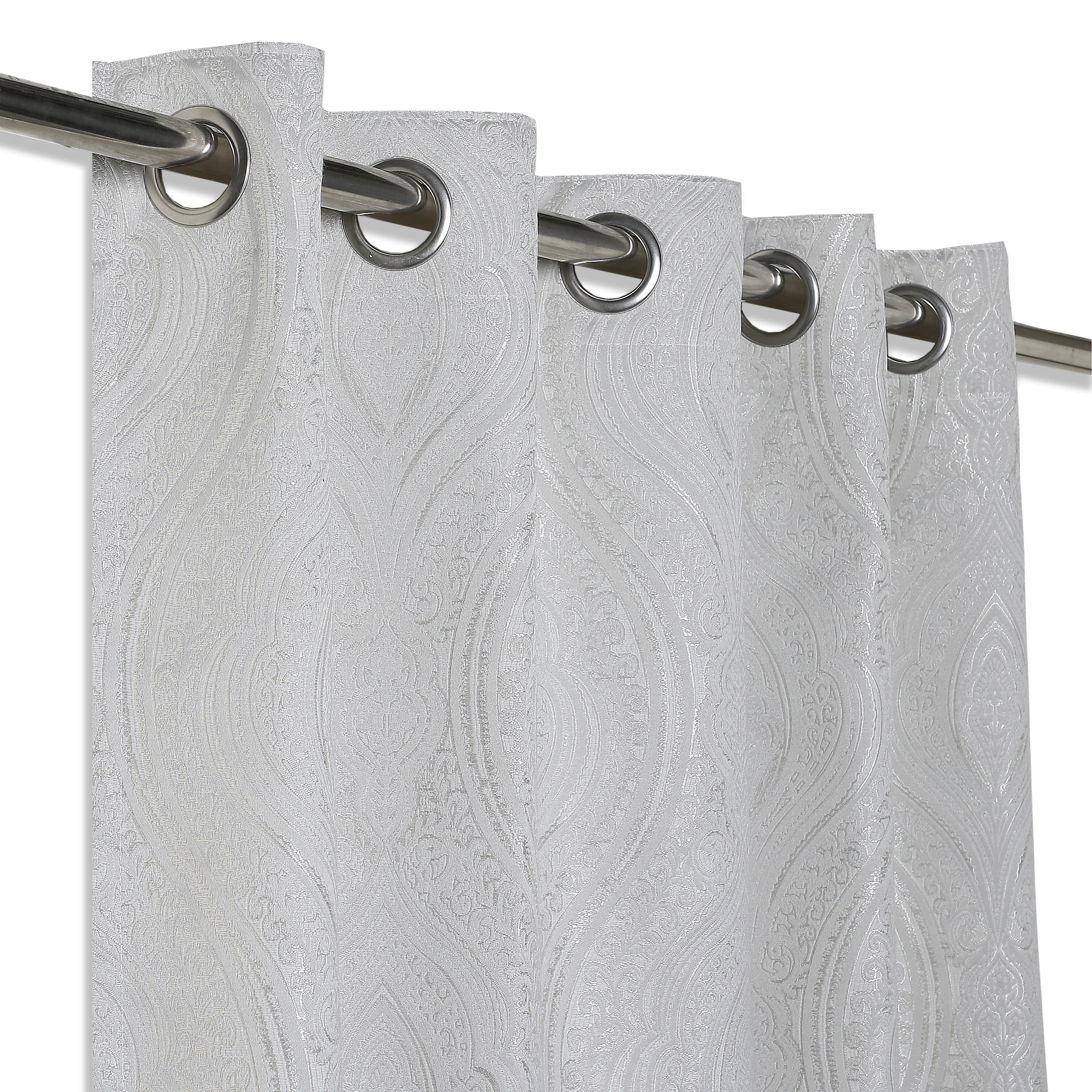 De Jacquard - Luxe Set Of 2 Jacquard Readymade Curtains | Royal Mirage Silver / Door-XL (9ft X 4.4ft)