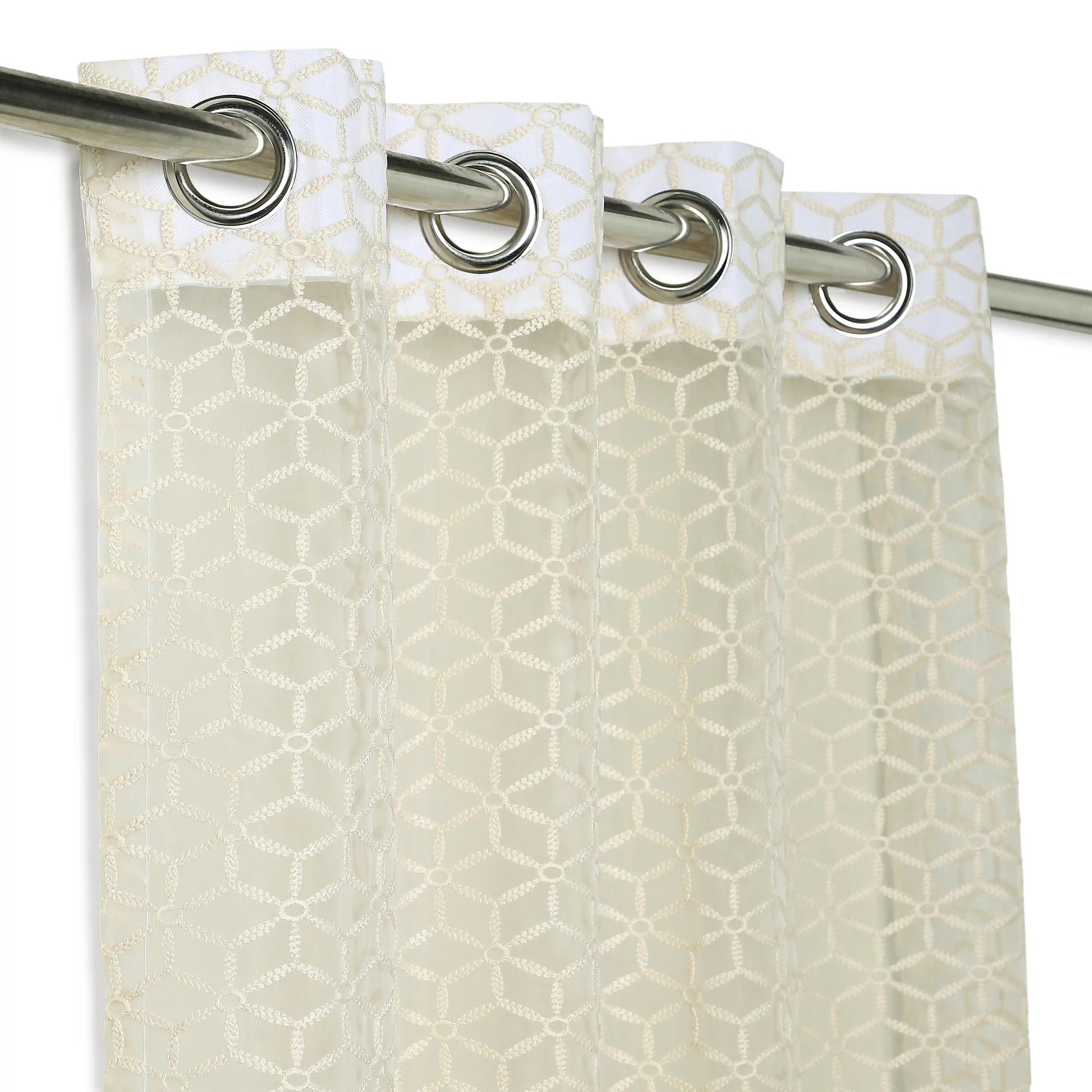 Velina Set Of 2 Embroidered Sheer Readymade Curtains | Whispering Trellis Soft Khaki / Door (3.60ft X 7.22ft)