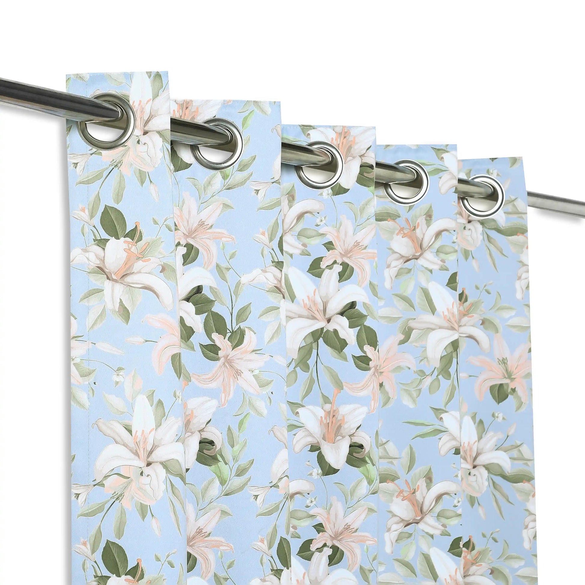 Bloomshire Classic Set Of 2 Printed Readymade Curtains | Tropical Whisper Blue Haze / Window (5ft X 4.4ft)