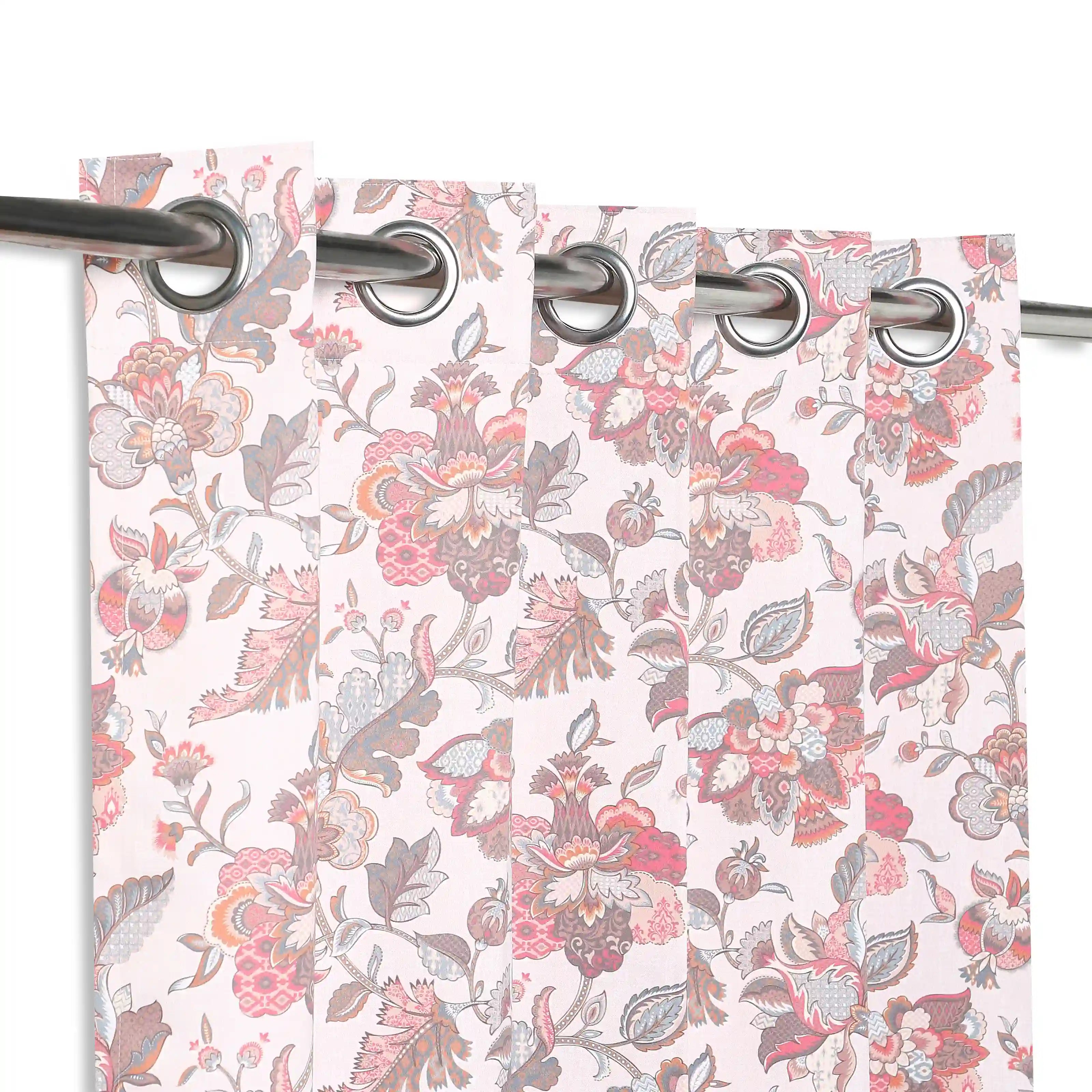 Bloomshire Classic Set Of 2 Printed Readymade Curtains | Classic Chintz Salmon / Window (5ft X 4.4ft)