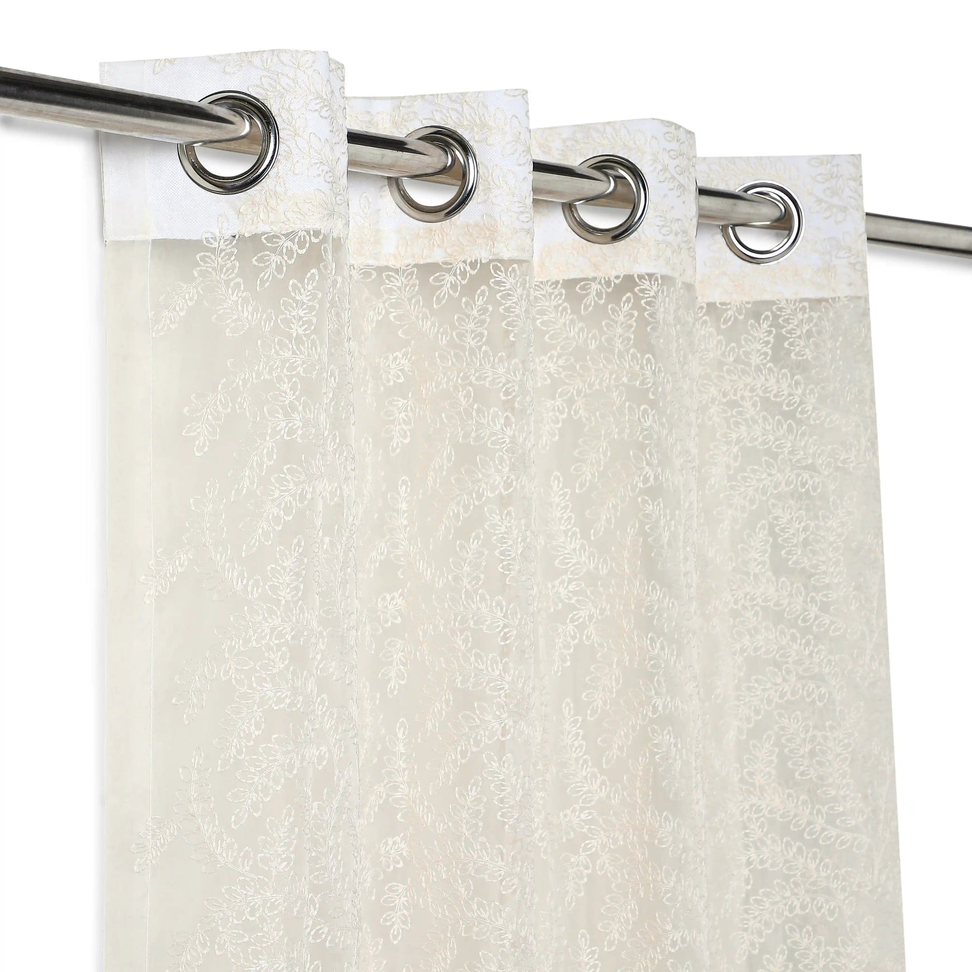 Velina Set Of 2 Embroidered Sheer Readymade Curtains | Urban Forest Oatmeal / Door (3.60ft X 7.22ft)