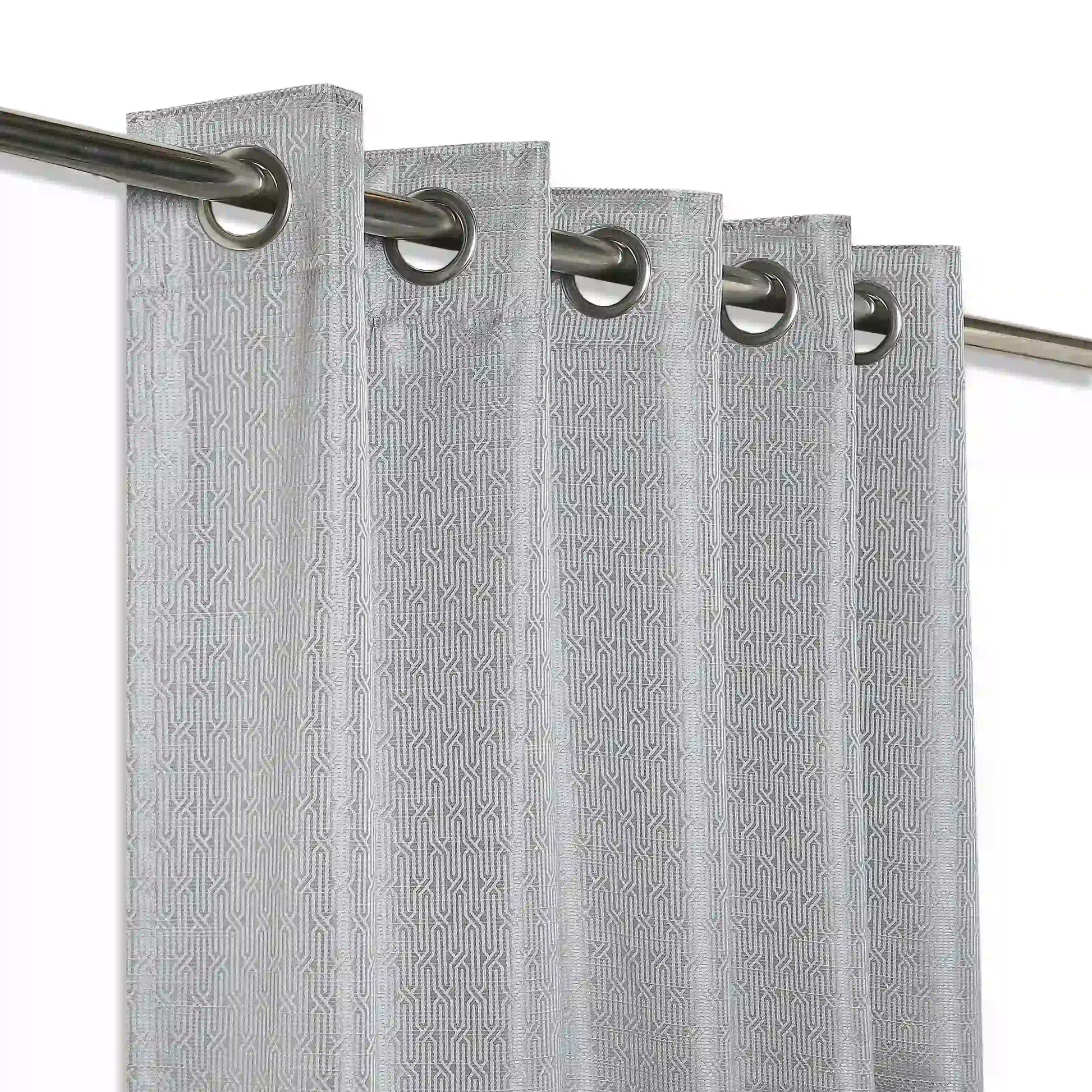 De Jacquard - Classic Set Of 2 Jacquard Readymade Curtains | Layered Lines Steel / Door-XL (9ft X 4.4ft)