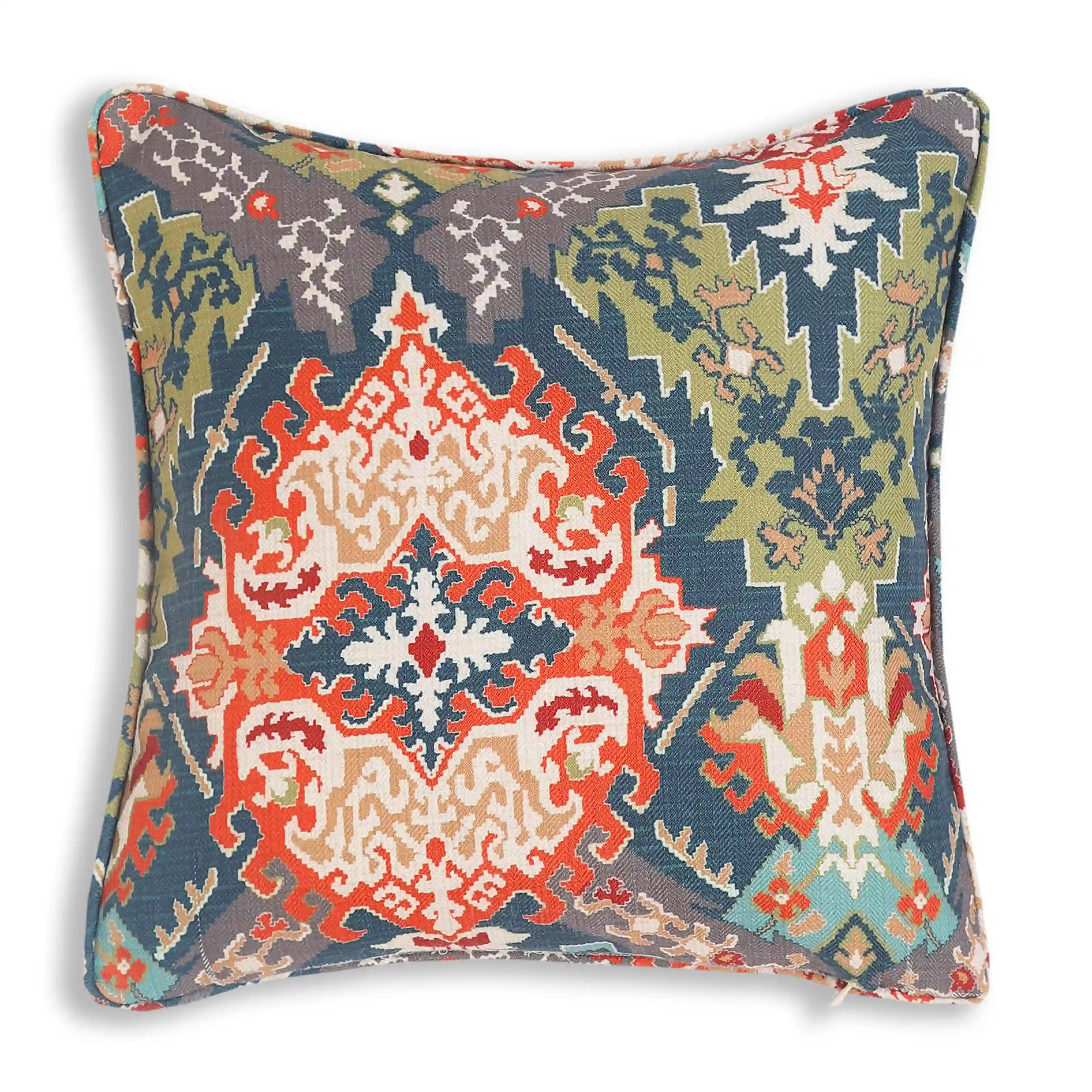 Espricia Printed Cushion Cover | Indian Regal Deep Lagoon / Cushion Cover (41cm x 41cm)