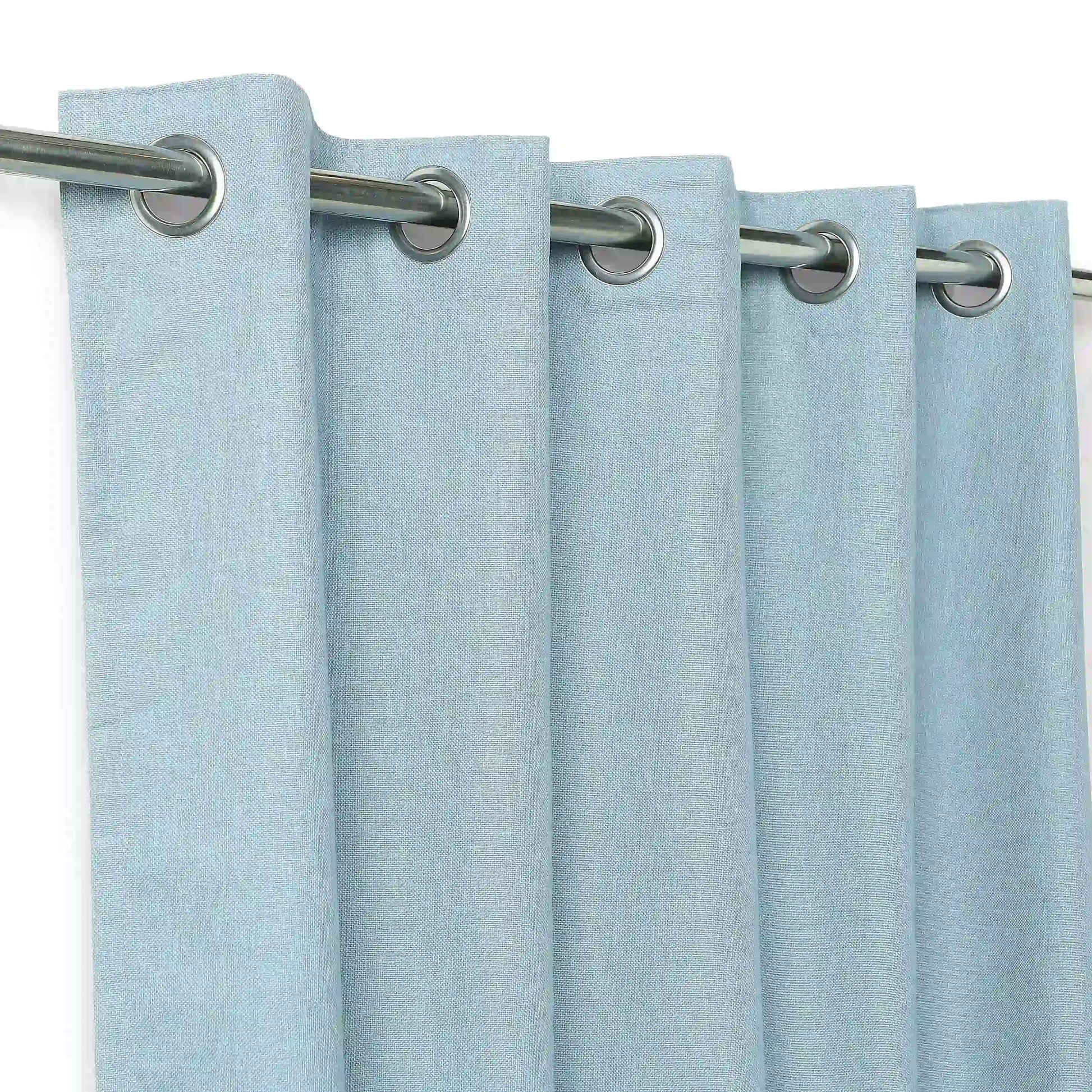 Paleto Set Of 2 Solid Readymade Curtains | Woven Calm Ocean Haze / Door (7ft X 4.4ft)