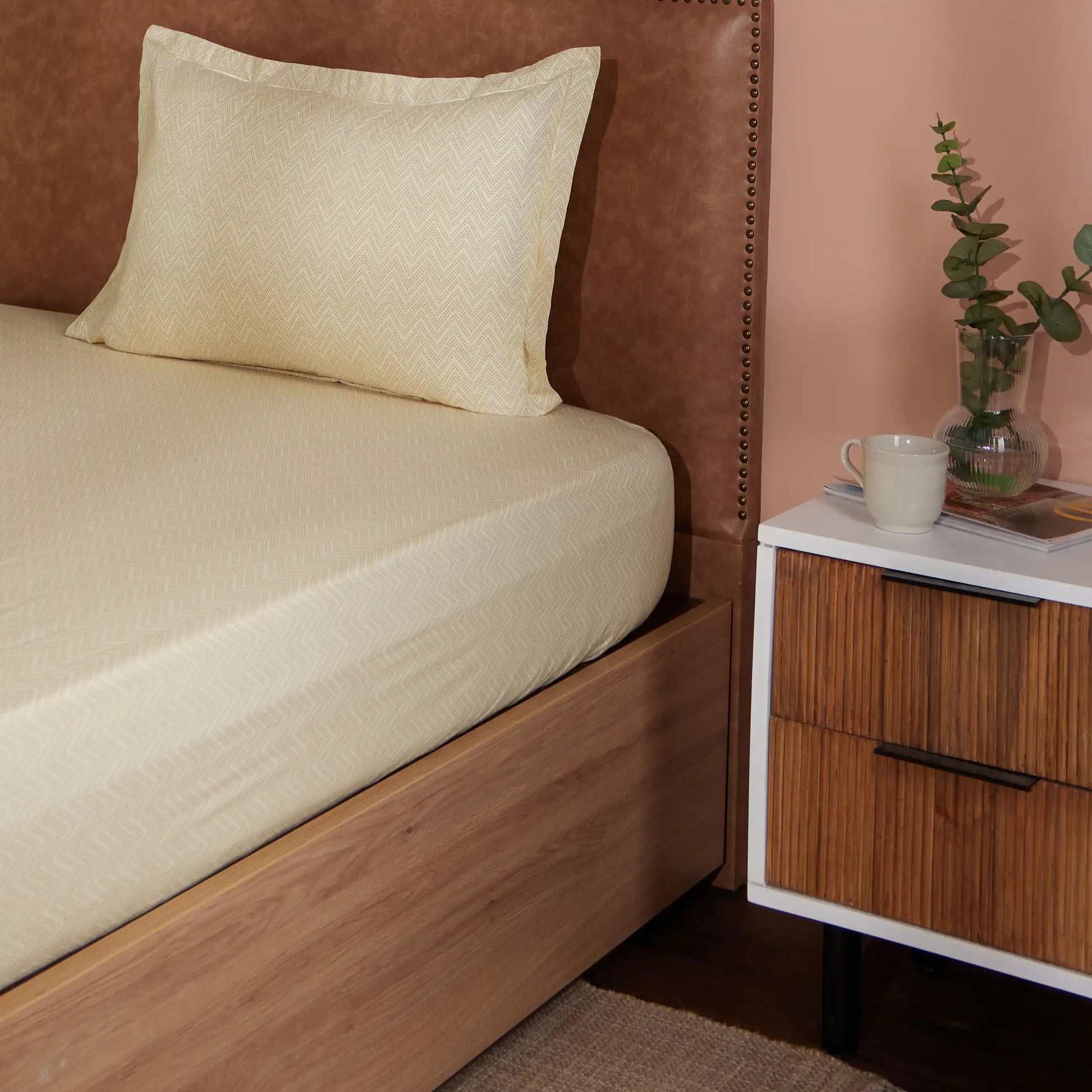 Threadscapes Printed Bedsheet Set-Beige Beige / Single