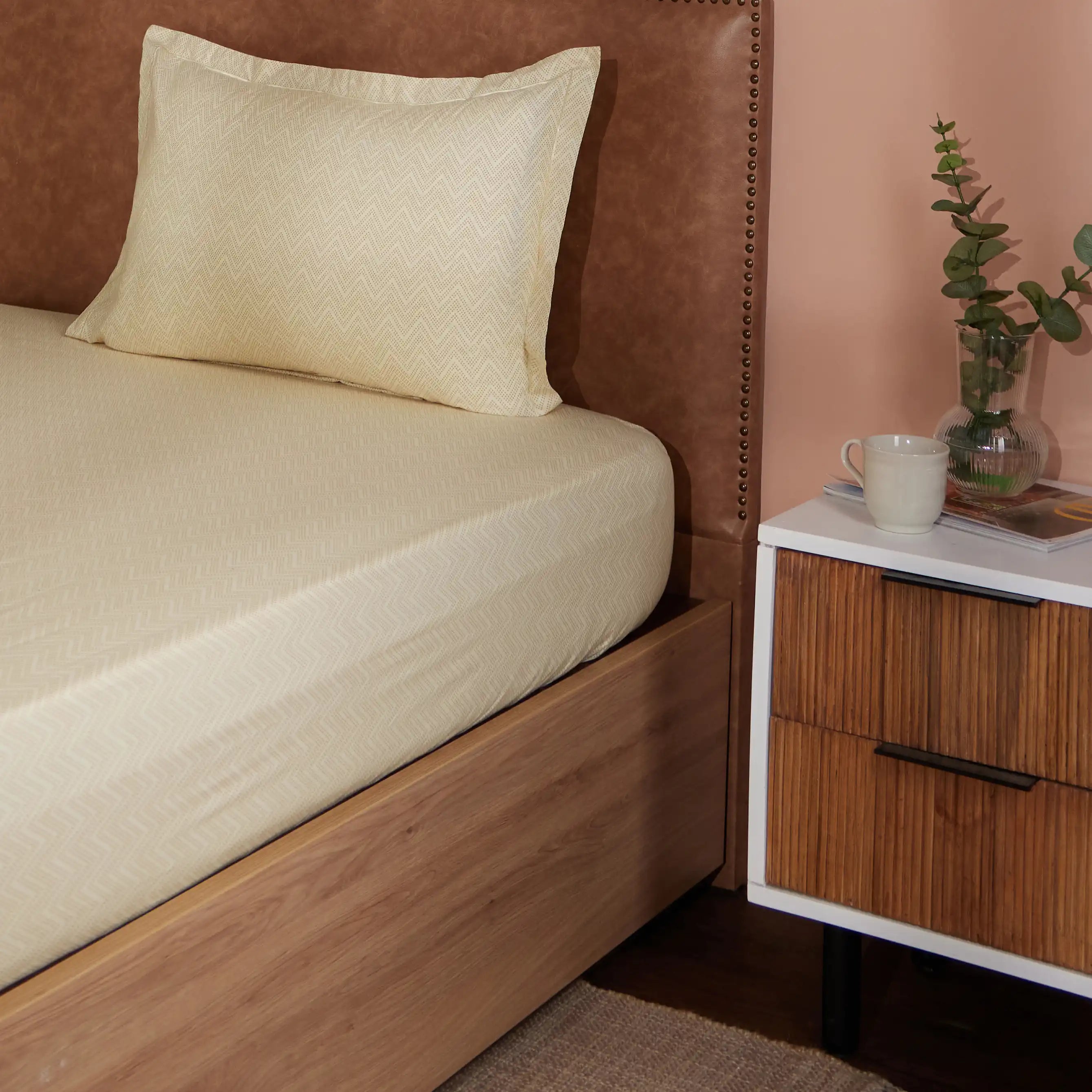 Threadscapes Printed Bedsheet Set-Beige Beige / Single