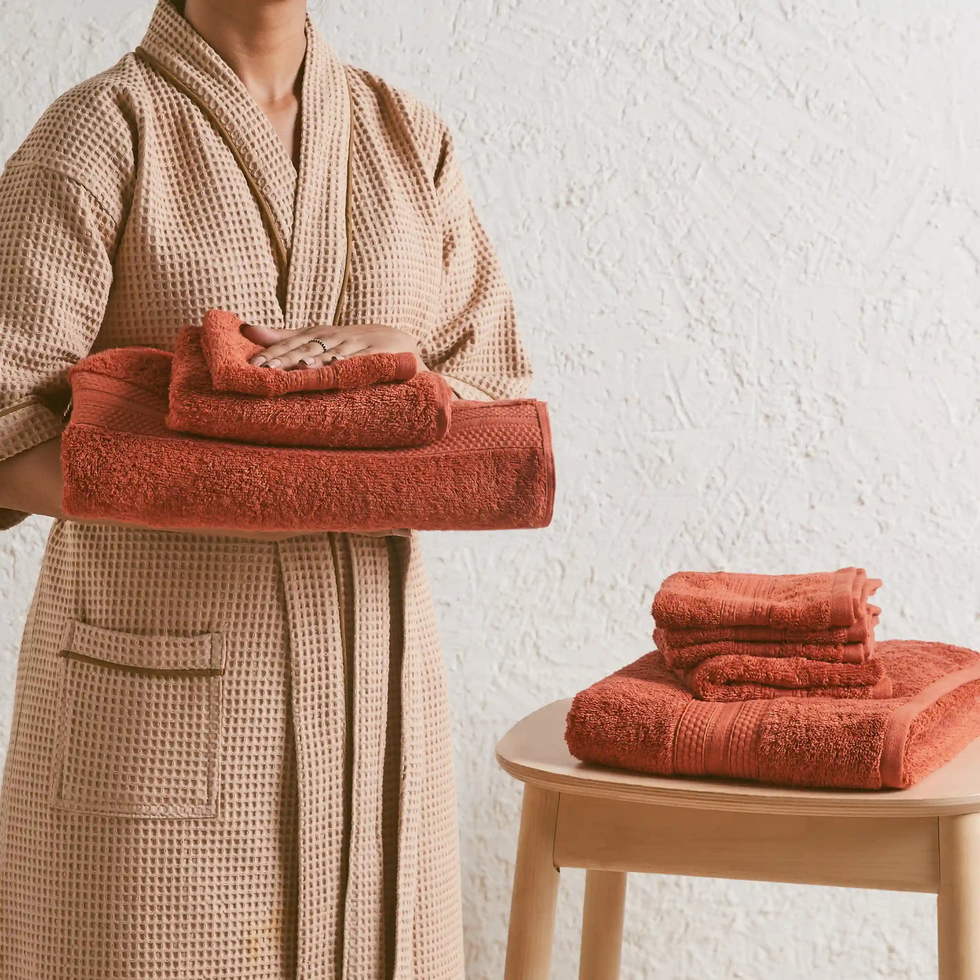 Paleto | Everyday Essentials Absorbent Ring Spun Cotton 8 Piece Terry Towel Set | Set of Bath, Hand & Face Towels Burnt Red / 8 Piece Set