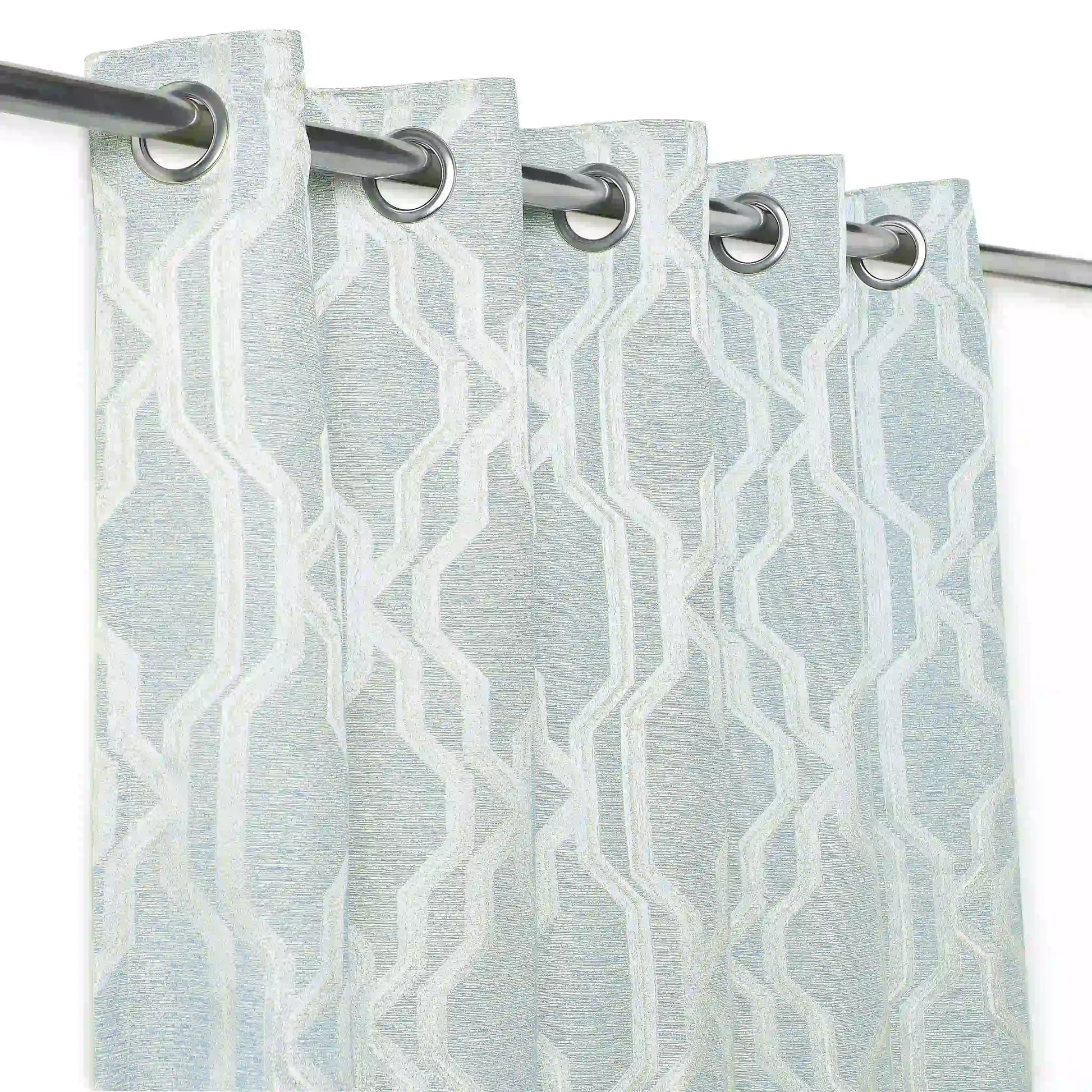 De Jacquard - Classic Set Of 2 Jacquard Readymade Curtains | Abstract Flow Aqua / Window (5ft X 4.4ft)