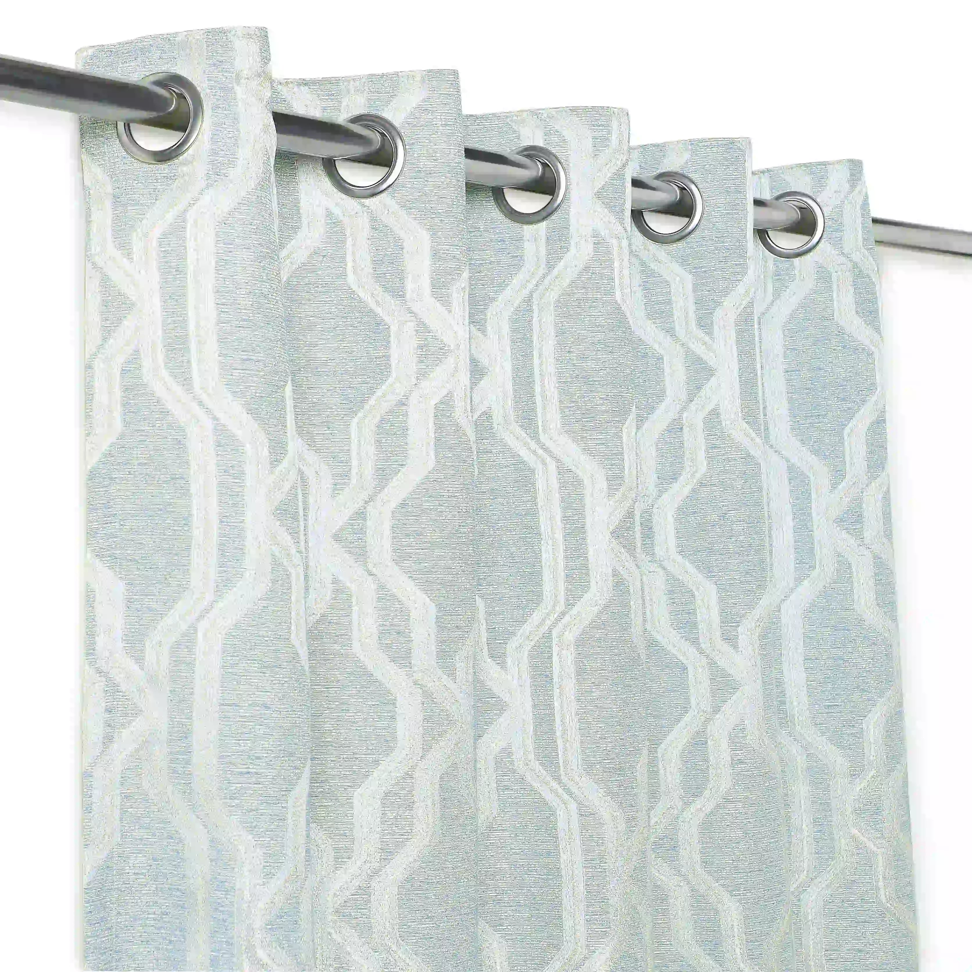 De Jacquard - Classic Set Of 2 Jacquard Readymade Curtains | Abstract Flow Aqua / Window (5ft X 4.4ft)