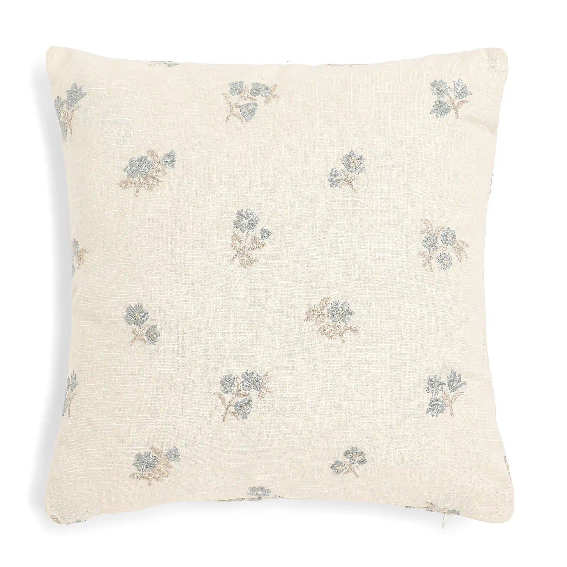 Vissencia Embroidered Cushion Cover | Threaded Petals Aqua Breeze / Cushion Cover (51cm x 51cm)