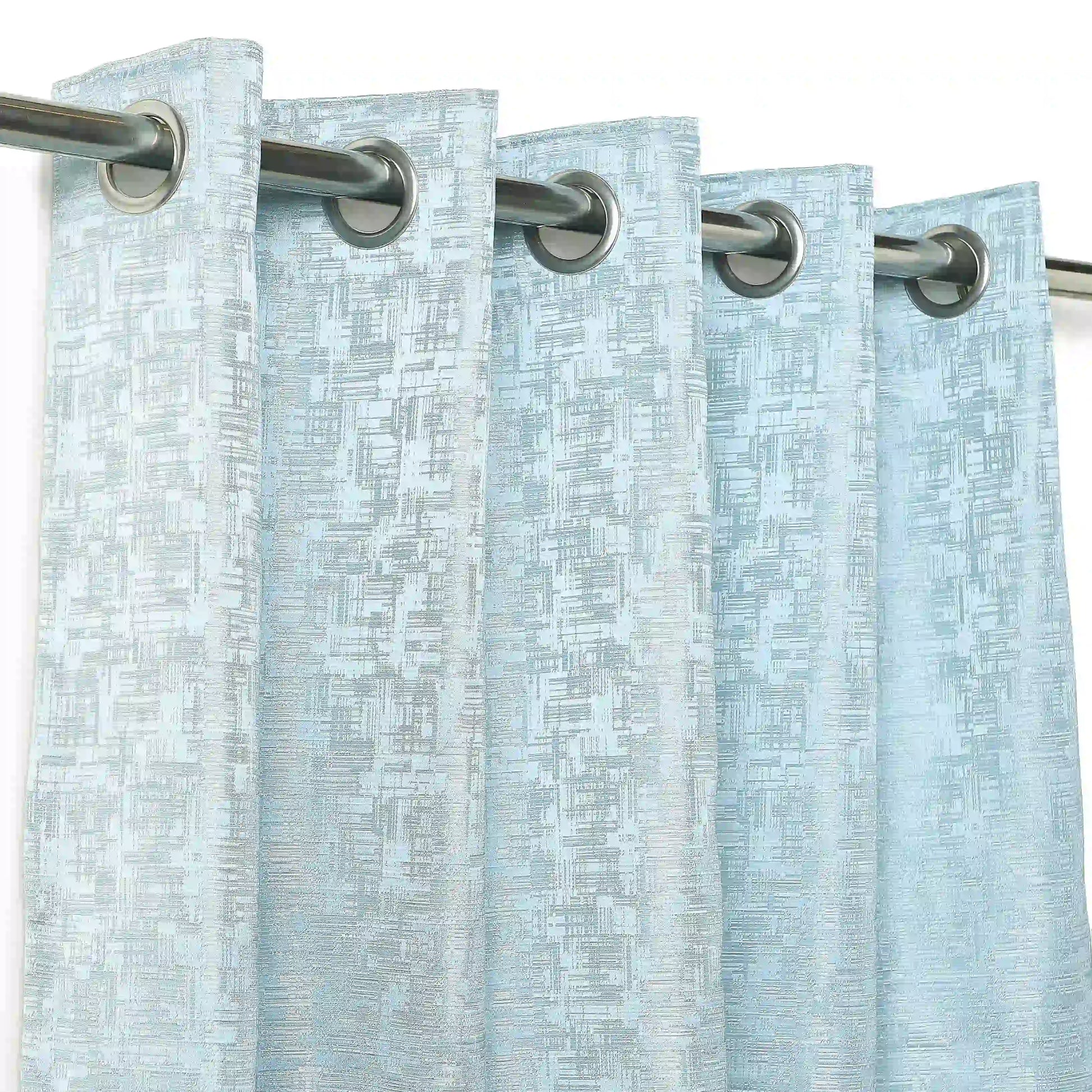 De Jacquard - Classic Set Of 2 Jacquard Readymade Curtains | Textured tales Ocean Haze / Window (5ft X 4.4ft)