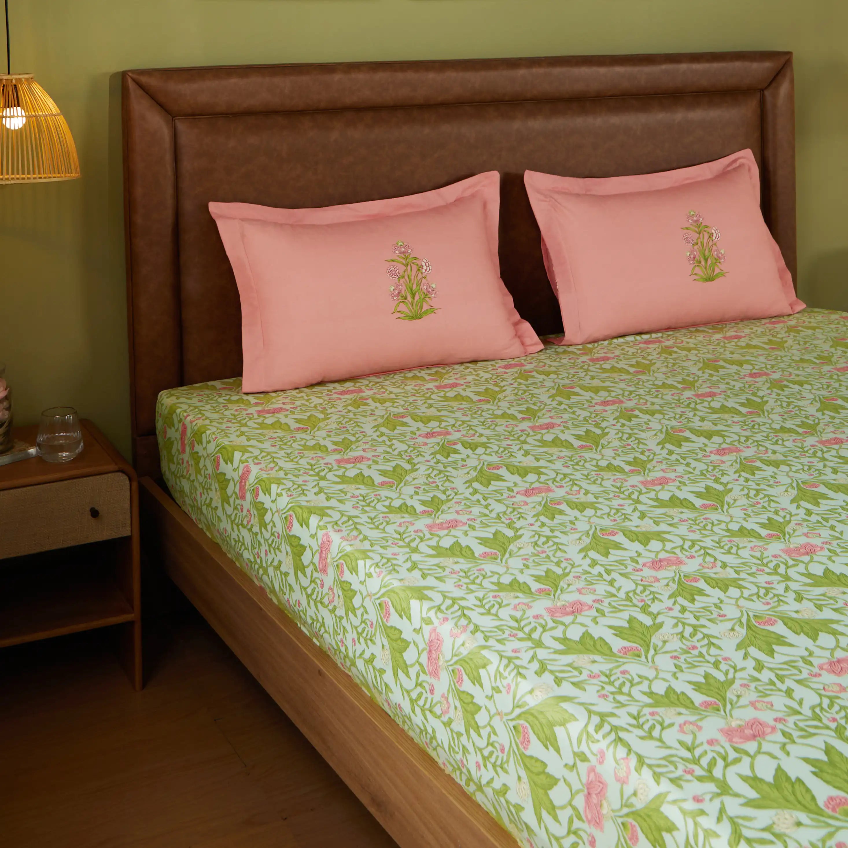 Chippa Lane | Contemporary Indian Print Design Cotton Bedsheet Set-Sage Mint Sage Mint / Super King