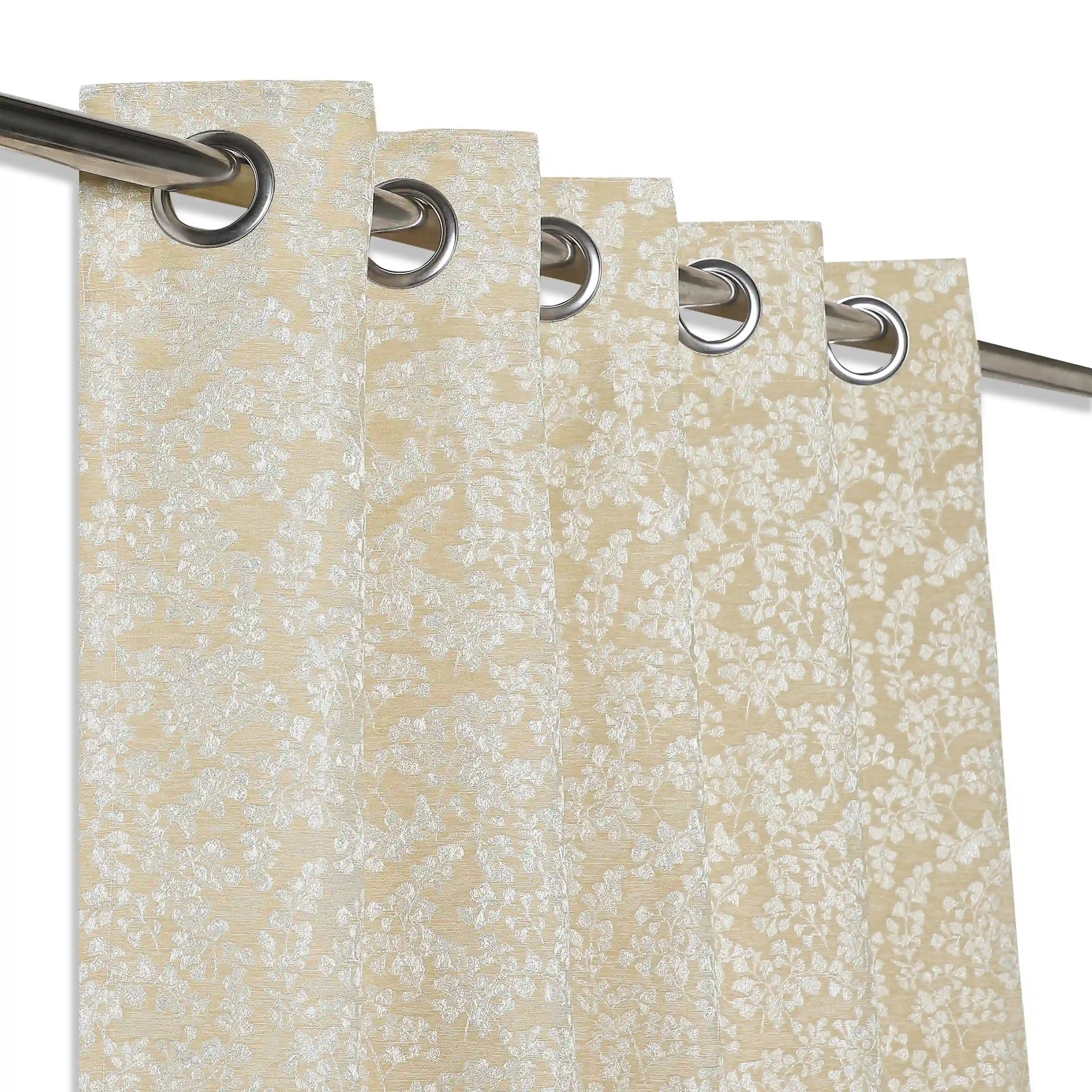 De Jacquard - Luxe Set Of 2 Jacquard Readymade Curtains | Monochrome Flora Sand / Window (5ft X 4.4ft)