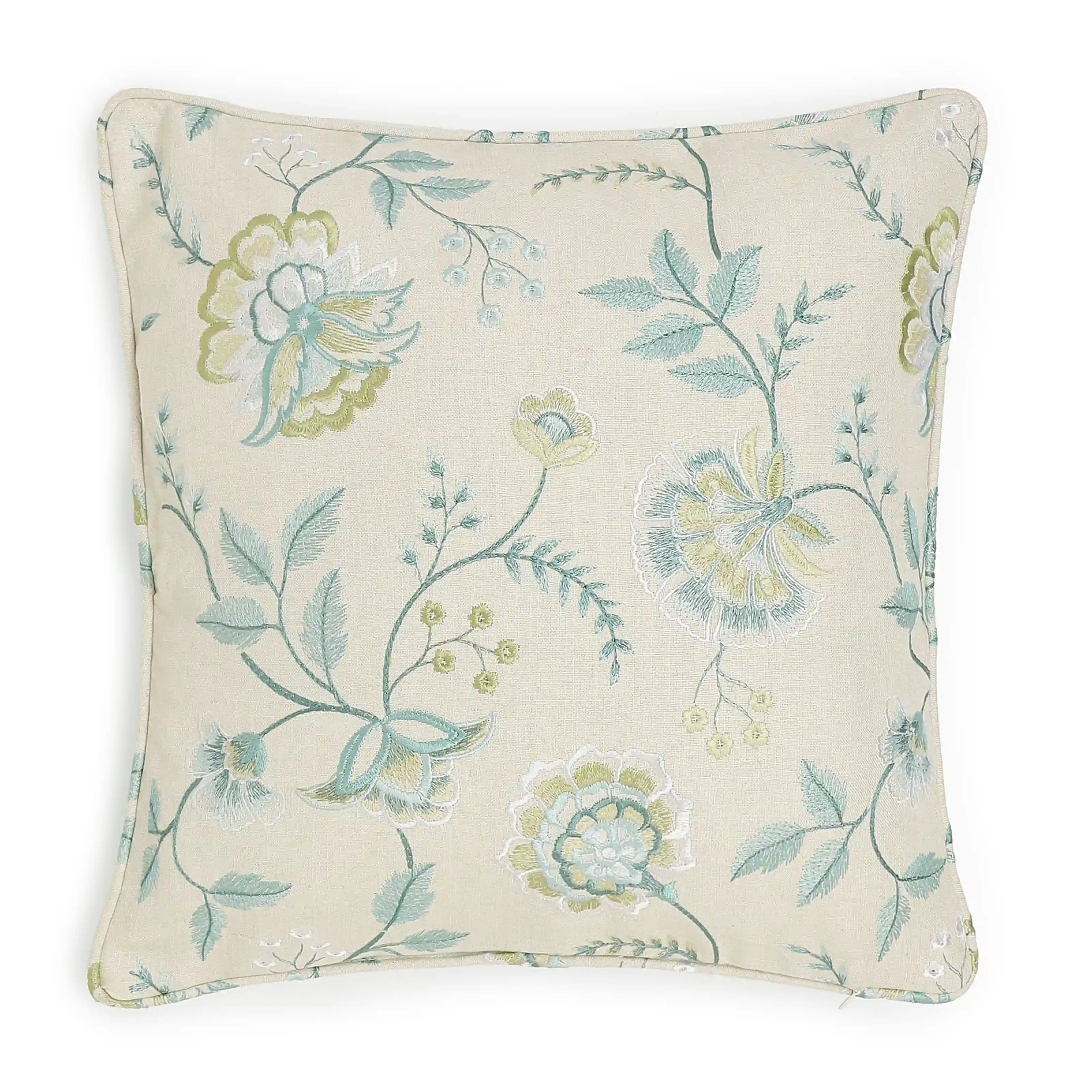 Estrella Embroiderd Cushion Cover | Garden Muse Frosty Teal / Cushion Cover (51cm x 51cm)