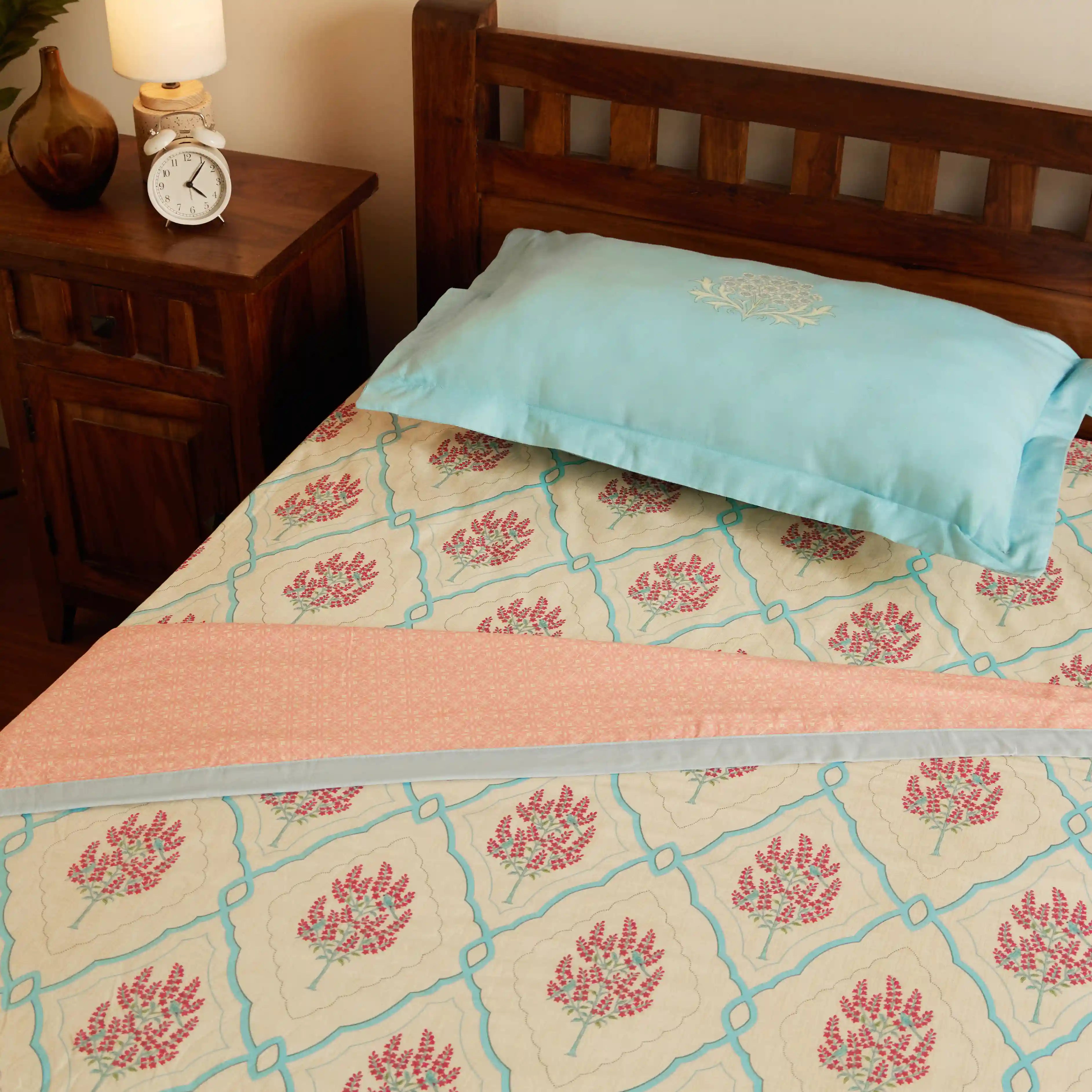 Chippa Lane | Contemporary Indian Print Design Reversible Dohar with Super Soft Flannel Layering-Sage Bloom Sage Bloom / Single