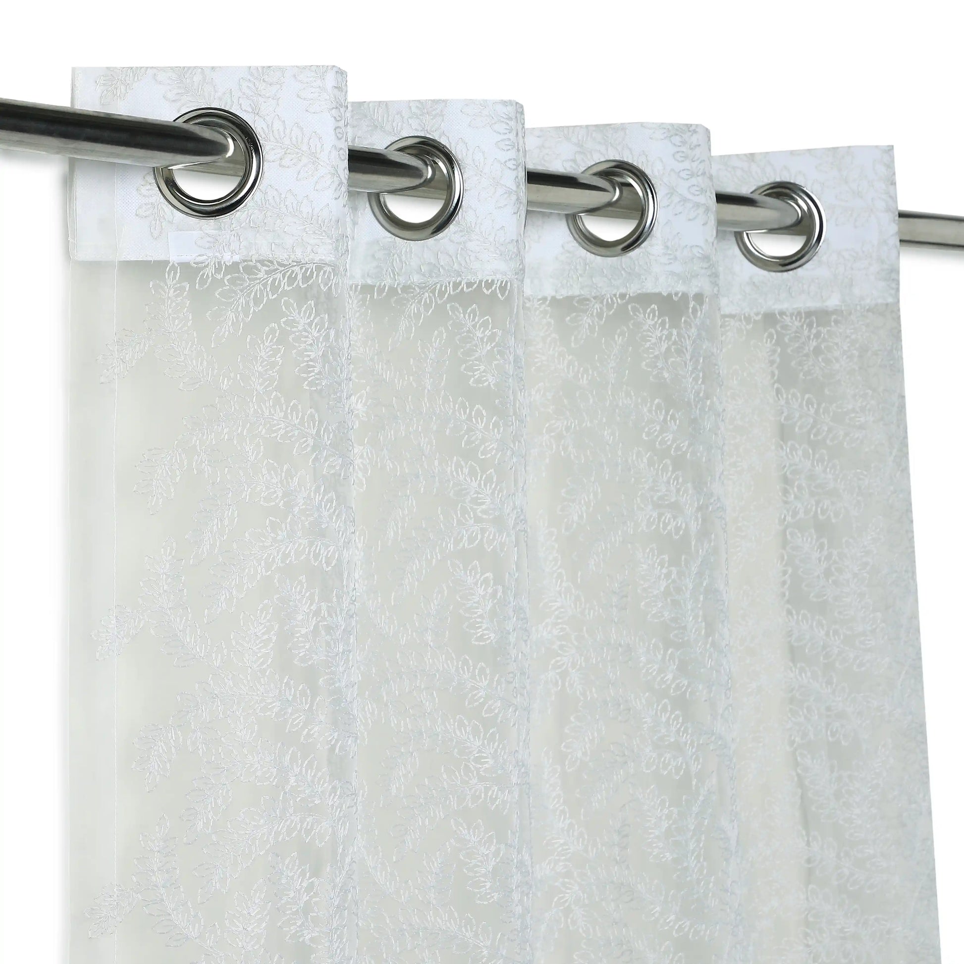 Velina Set Of 2 Embroidered Sheer Readymade Curtains | Urban Forest Soft Sky / Door (3.60ft X 7.22ft)
