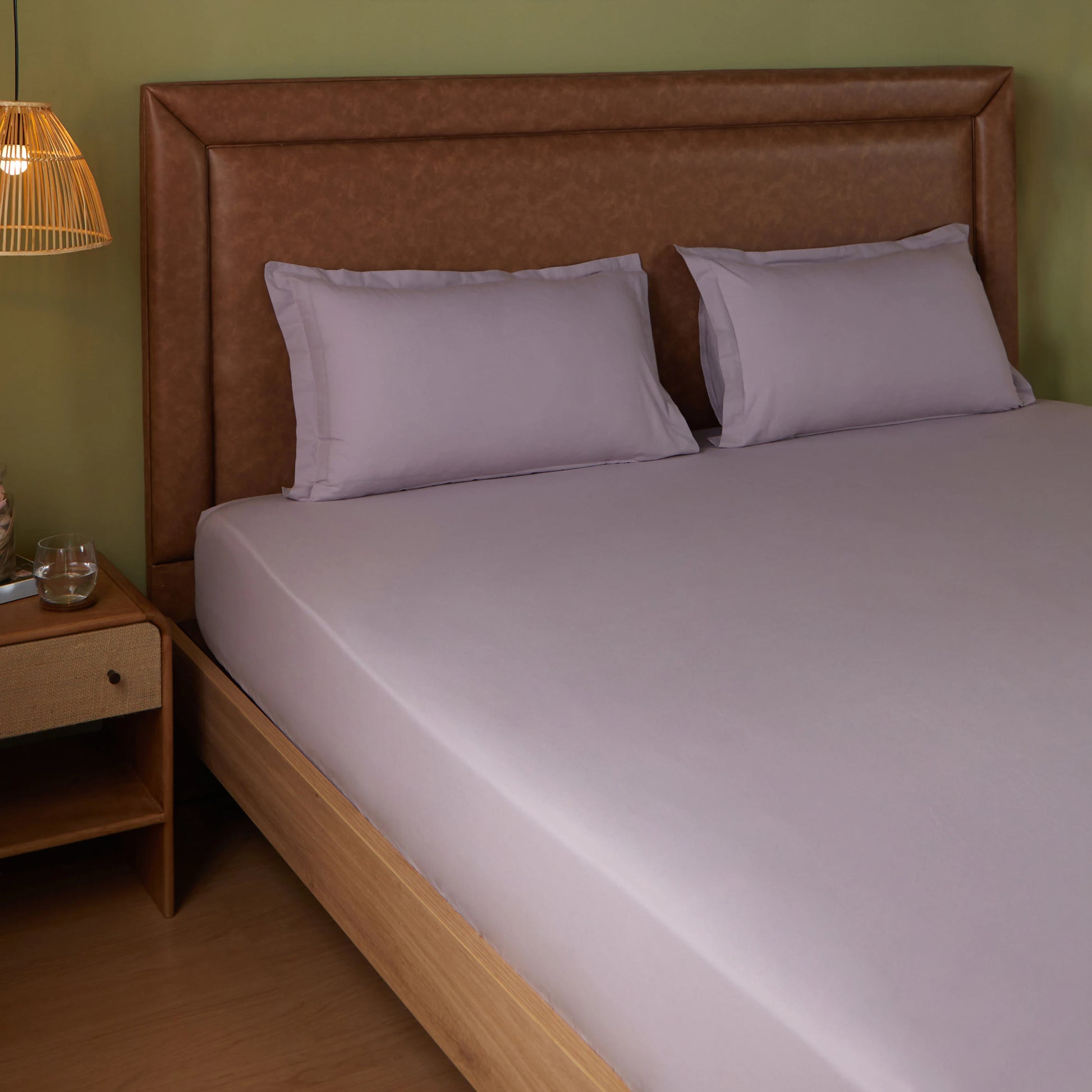 Paleto | Everyday Hues Solid Dyed Cotton Bedsheet Set-Grey Lavender Grey Lavender / Double