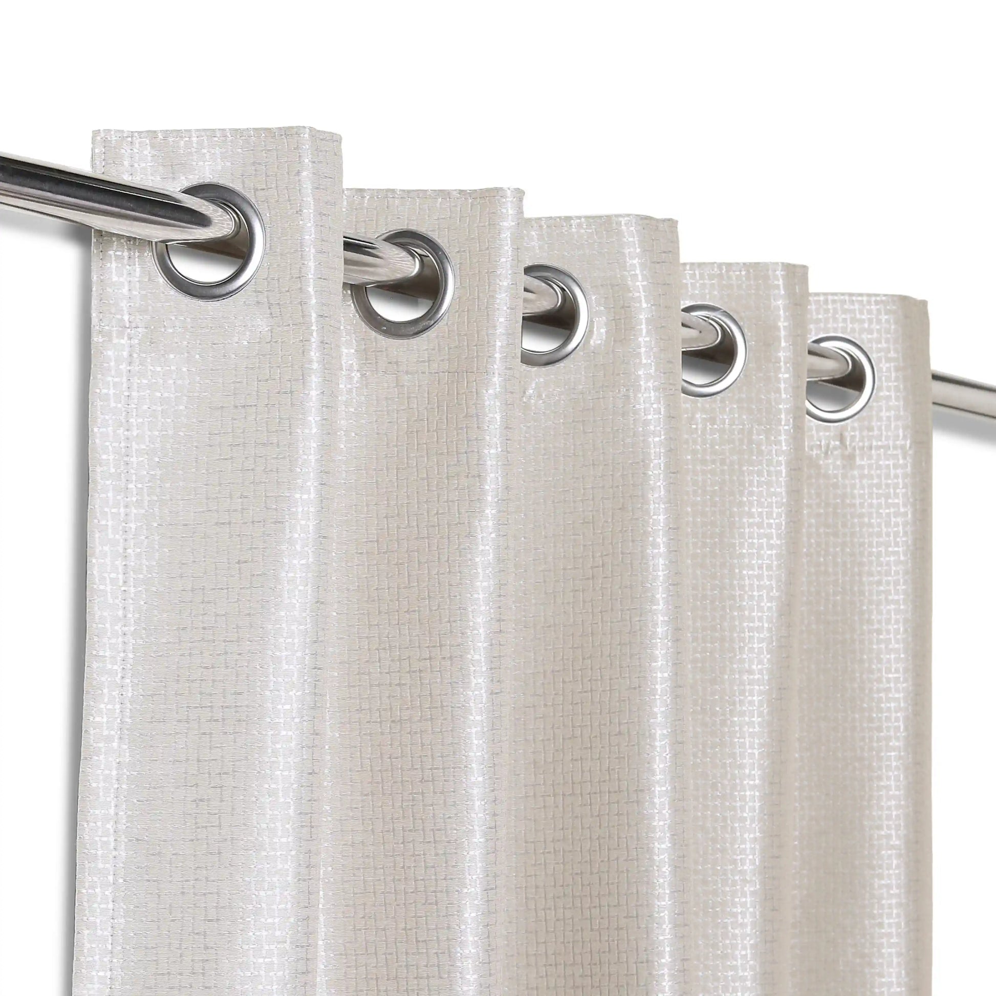 Pelushe Set Of 2 Solid Readymade Curtains | Checkered Nature Steel / Window (5ft X 4.4ft)