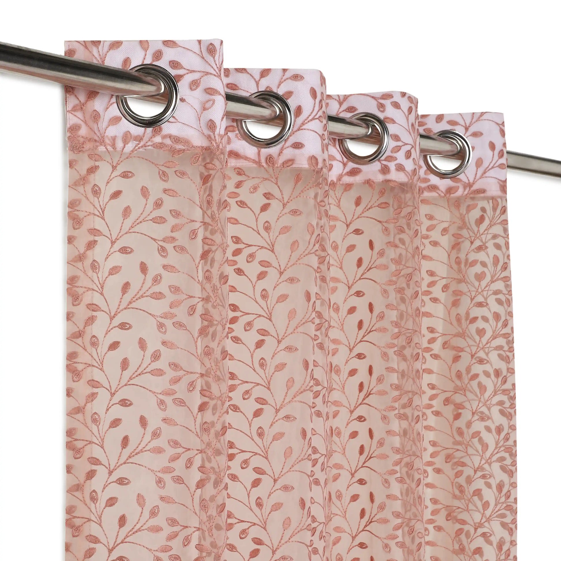 Velina Set Of 2 Embroidered Sheer Readymade Curtains | Threaded Story Blush / Door (3.60ft X 7.22ft)