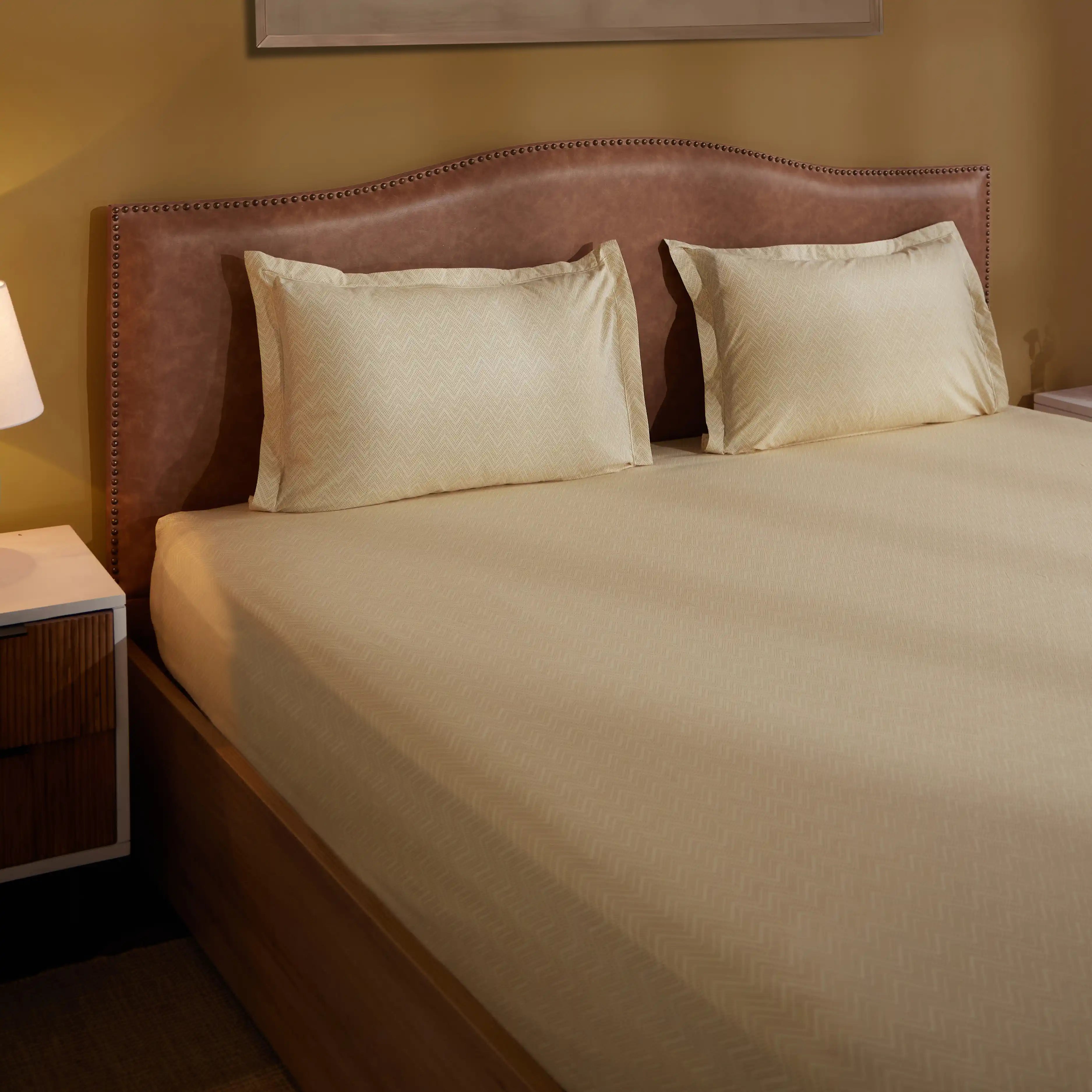Threadscapes Printed Fitted Sheet Set-Beige Beige / King