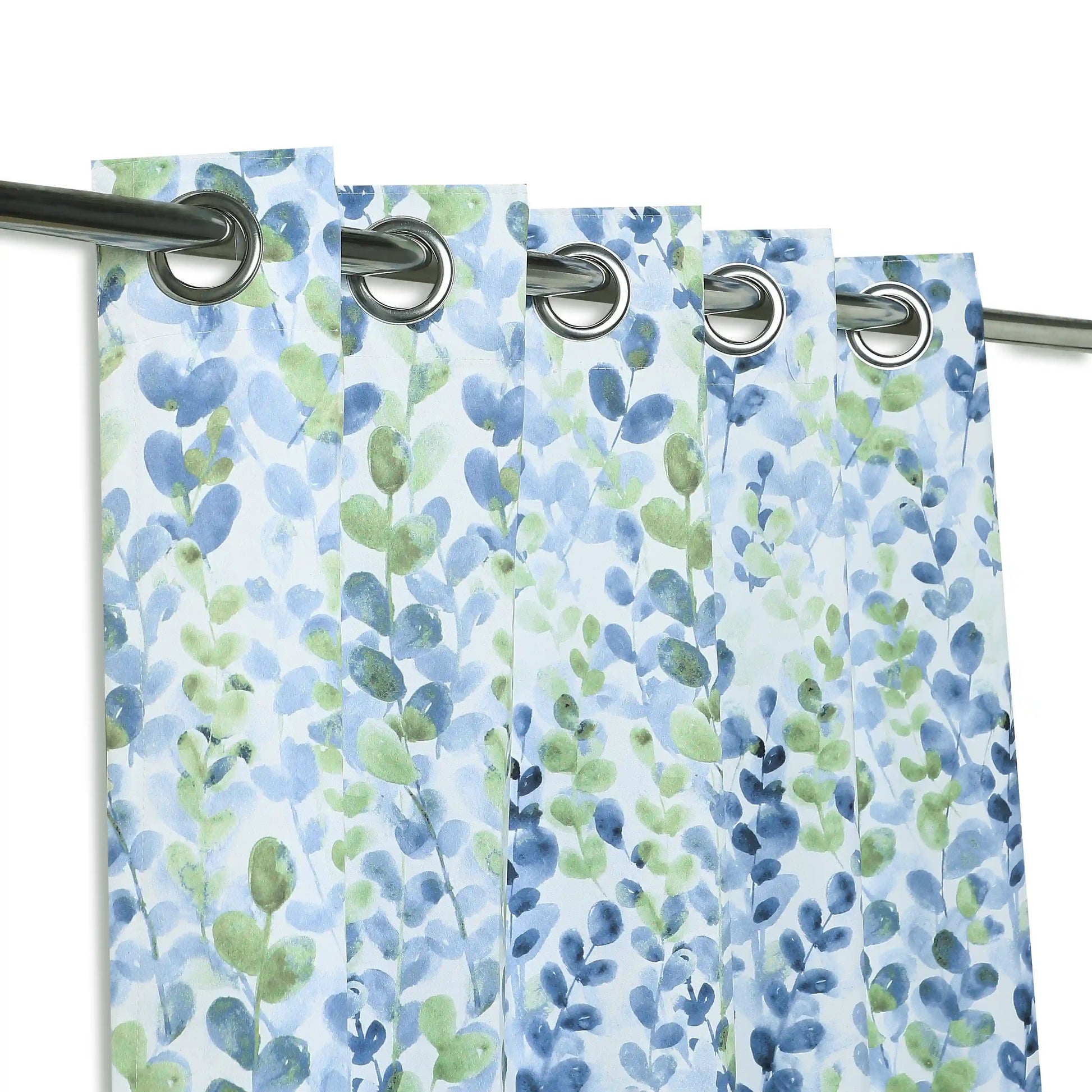 Bloomshire Classic Set Of 2 Printed Readymade Curtains | Leafy Fresh Misty Blue / Window (5ft X 4.4ft)