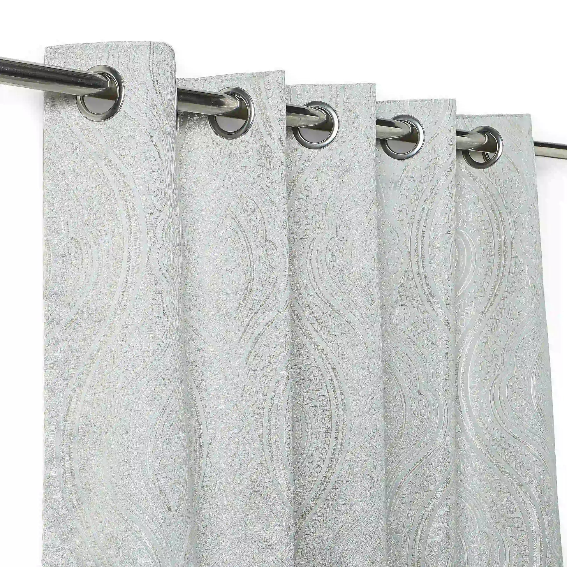 De Jacquard - Luxe Set Of 2 Jacquard Readymade Curtains | Royal Mirage Silver / Window (5ft X 4.4ft)
