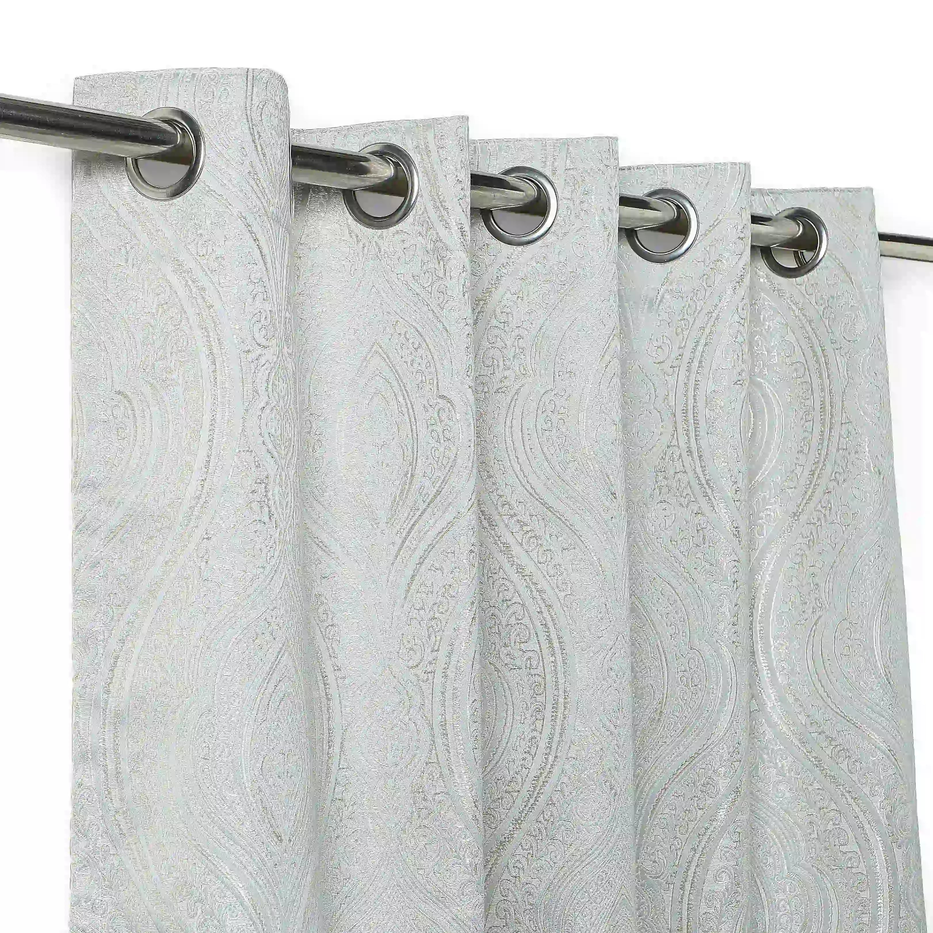 De Jacquard - Luxe Set Of 2 Jacquard Readymade Curtains | Royal Mirage Silver / Window (5ft X 4.4ft)