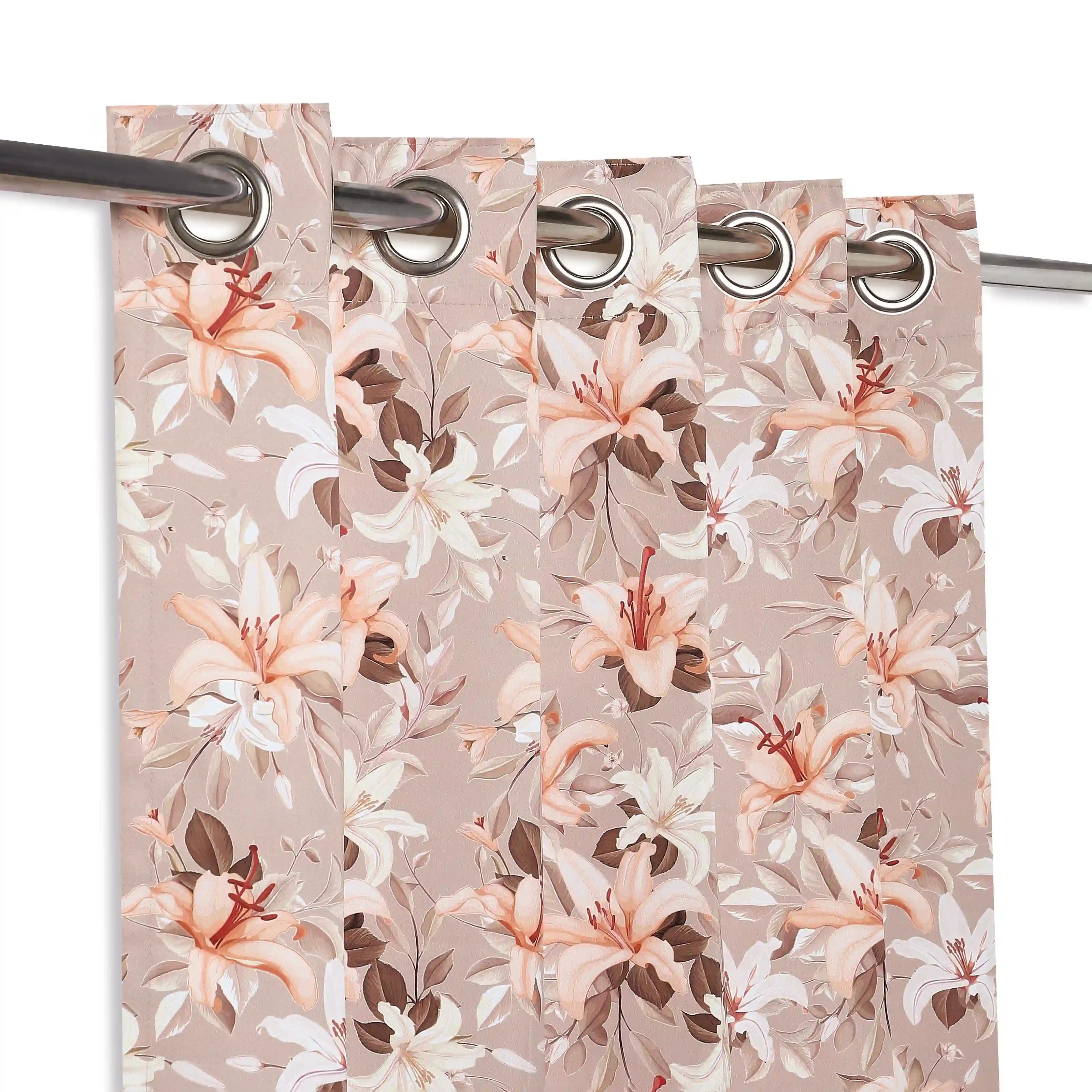 Bloomshire Classic Set Of 2 Printed Readymade Curtains | Tropical Whisper Coral / Door (7ft X 4.4ft)