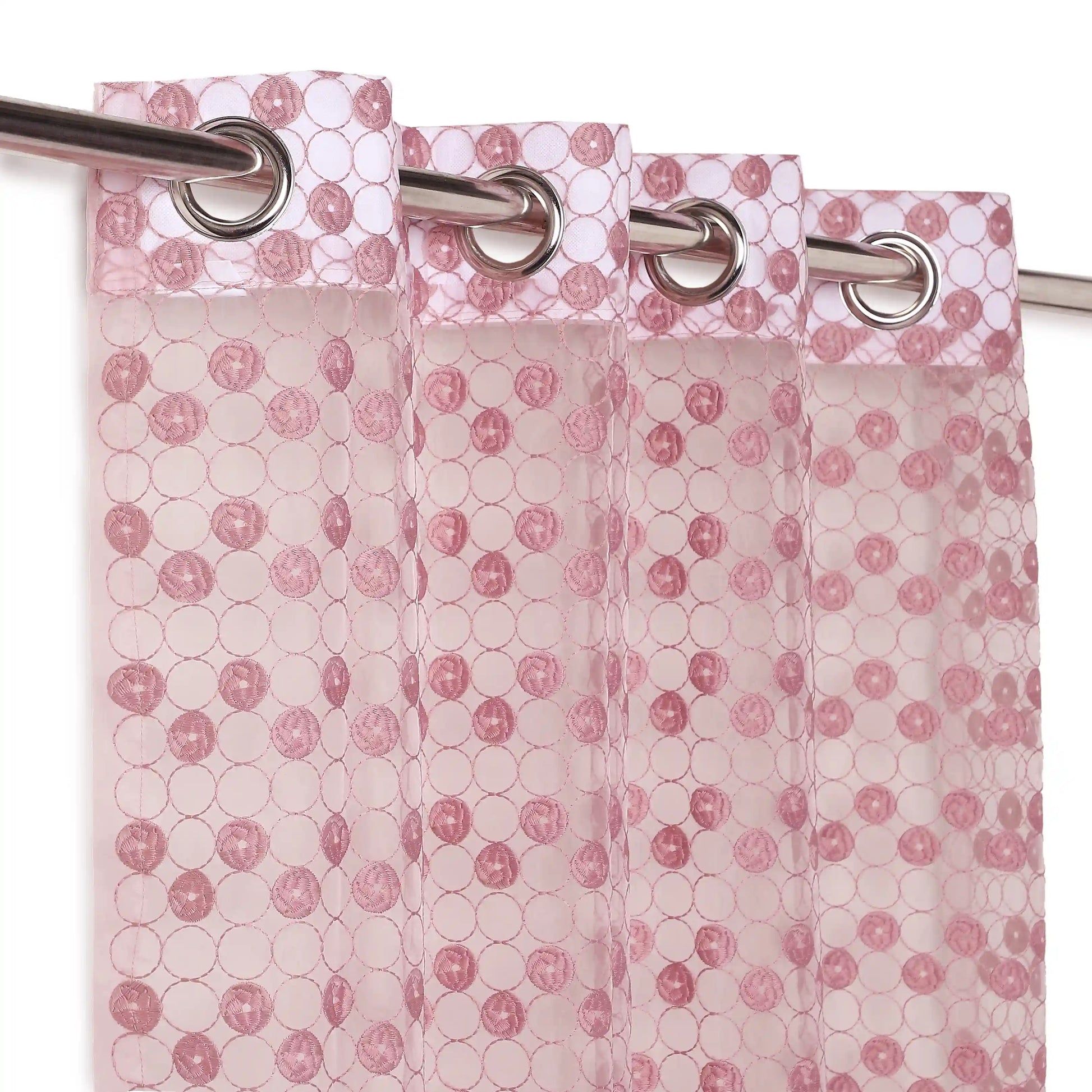 Velina Set Of 2 Embroidered Sheer Readymade Curtains | Beyond Circles Vintage Rose / Door (3.60ft X 7.22ft)