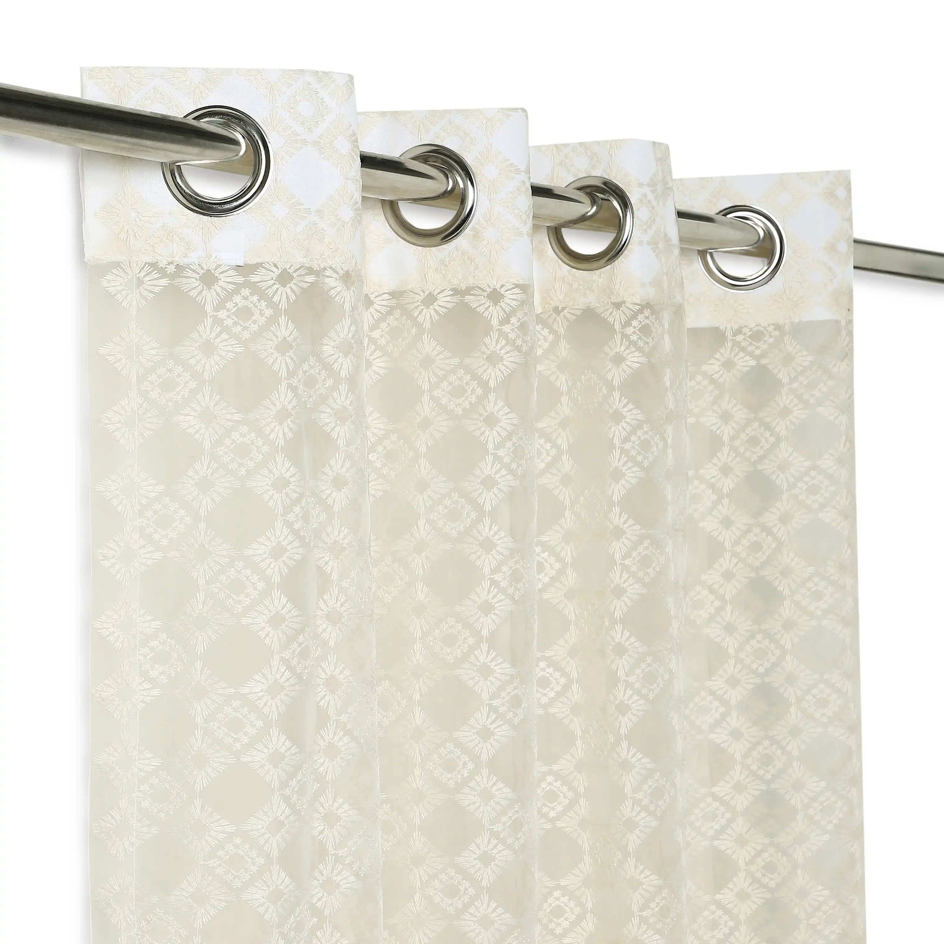 Velina Set Of 2 Embroidered Sheer Readymade Curtains | Modern Heritage Soft Ecru / Door (3.60ft X 7.22ft)