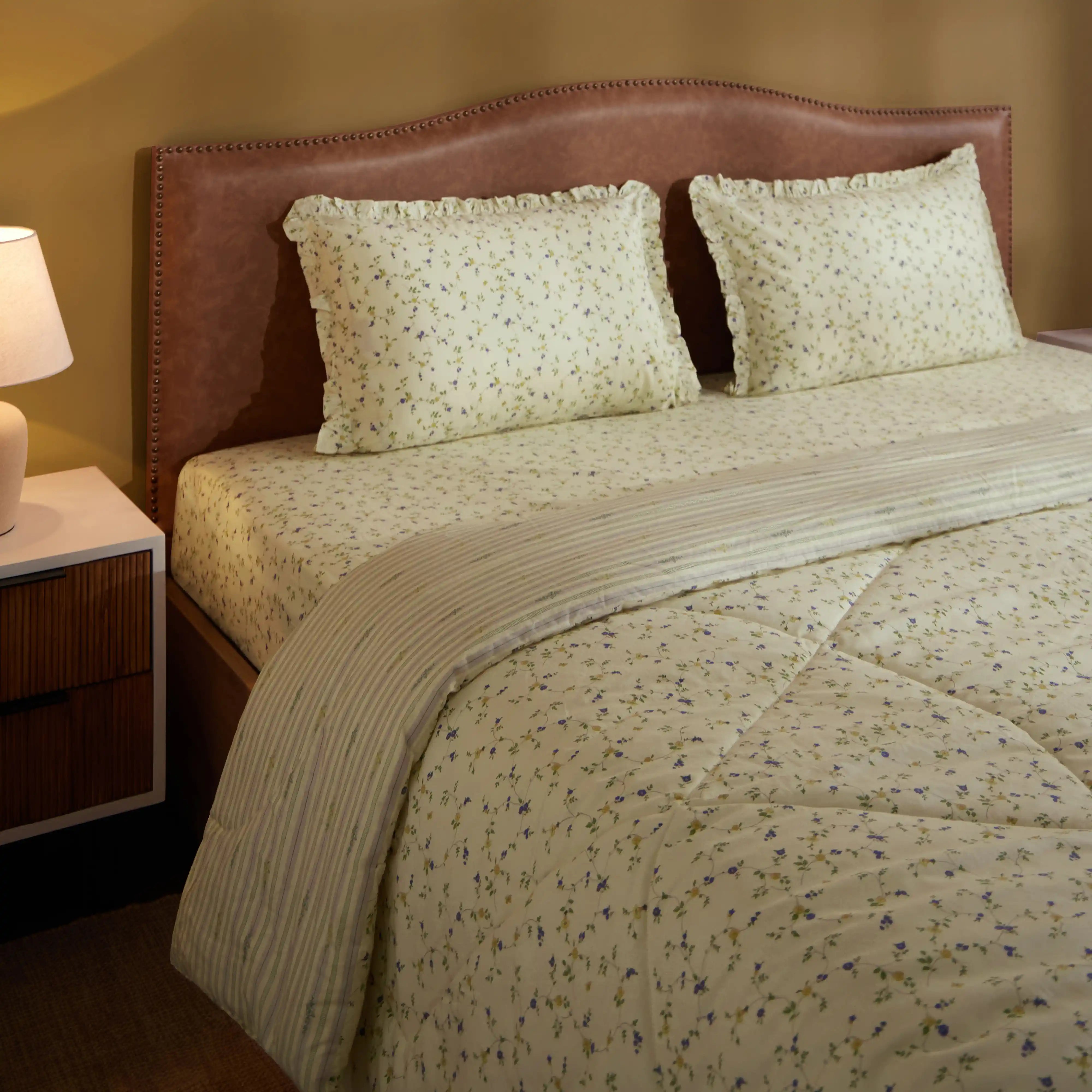 Bloomshire Luxe Printed Comforter-120gsm-Cream Bloom Cream Bloom / Double