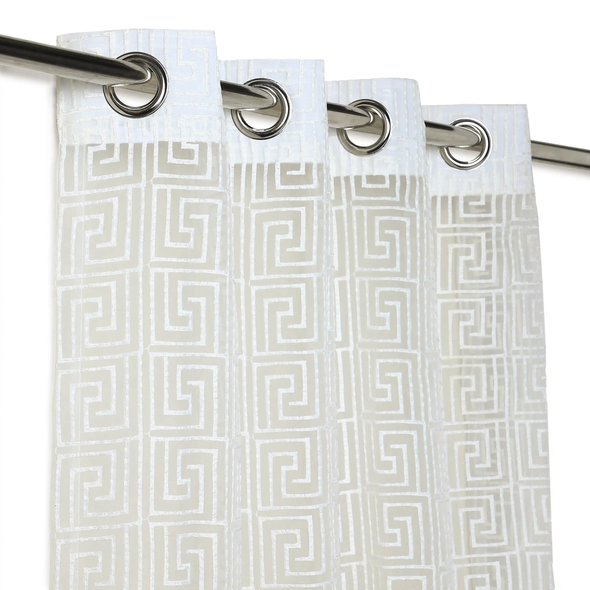 Velina Set Of 2 Embroidered Sheer Readymade Curtains | Modern Maze White / Door (3.60ft X 7.22ft)
