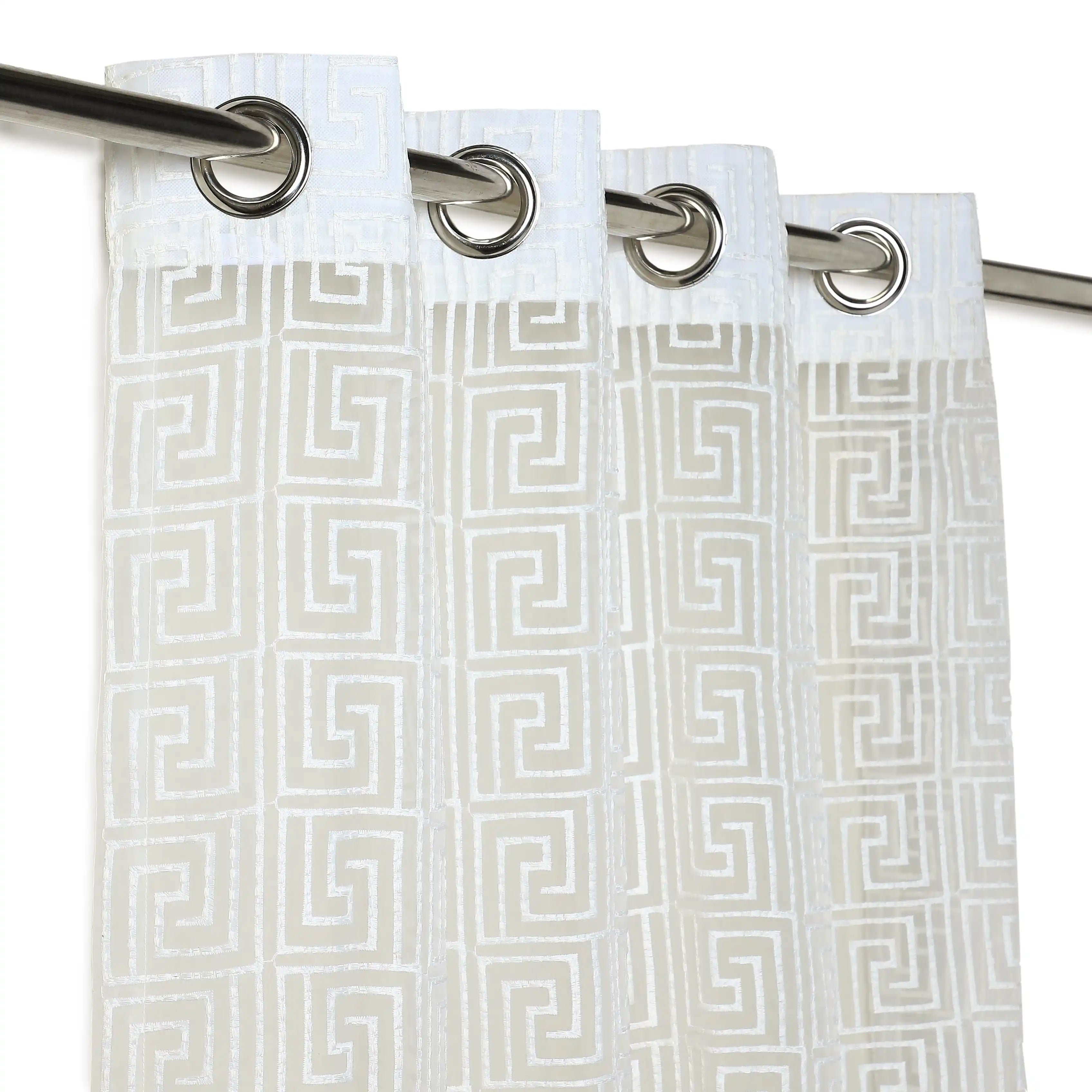 Velina Set Of 2 Embroidered Sheer Readymade Curtains | Modern Maze White / Door (3.60ft X 7.22ft)