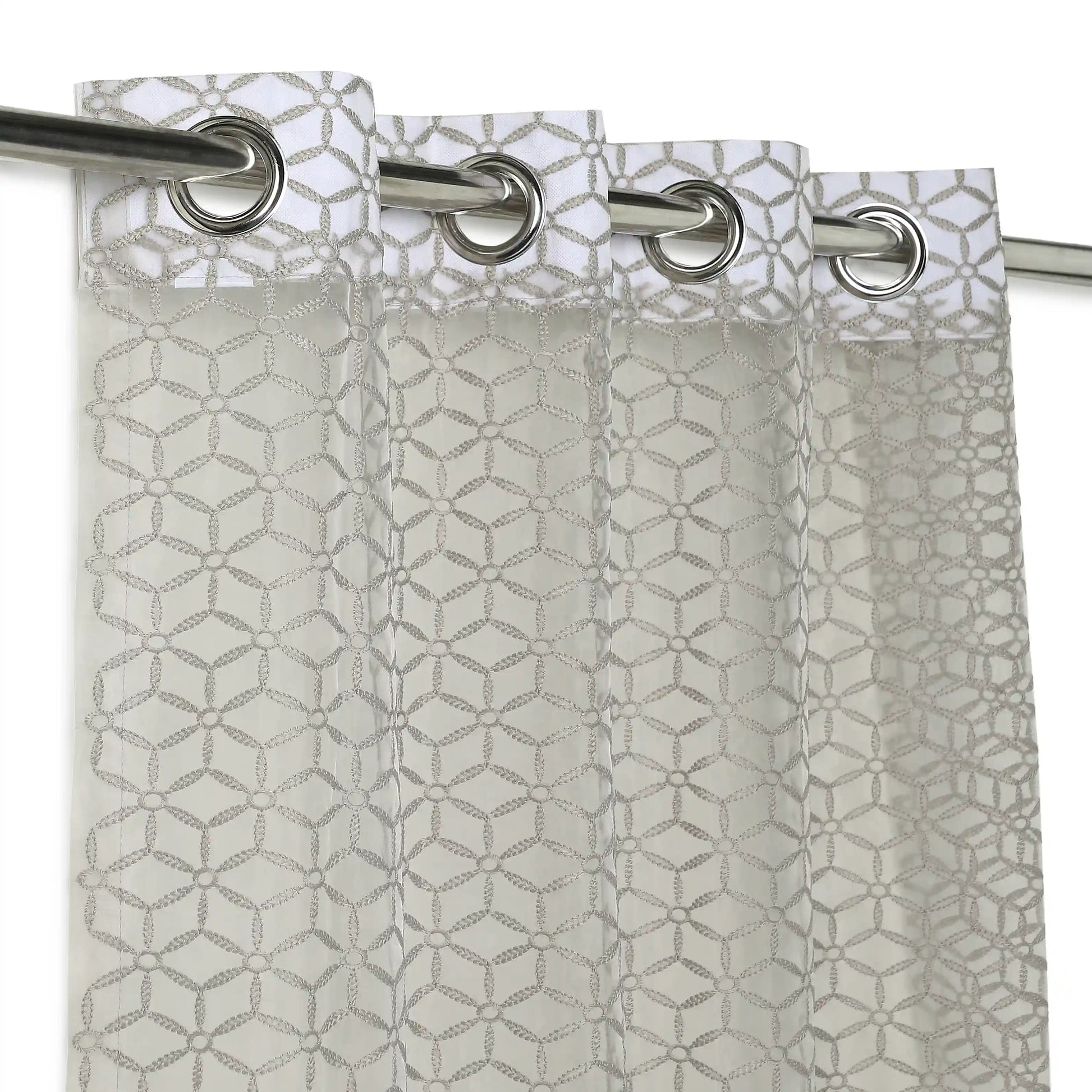 Velina Set Of 2 Embroidered Sheer Readymade Curtains | Whispering Trellis Slate Ash / Door (3.60ft X 7.22ft)