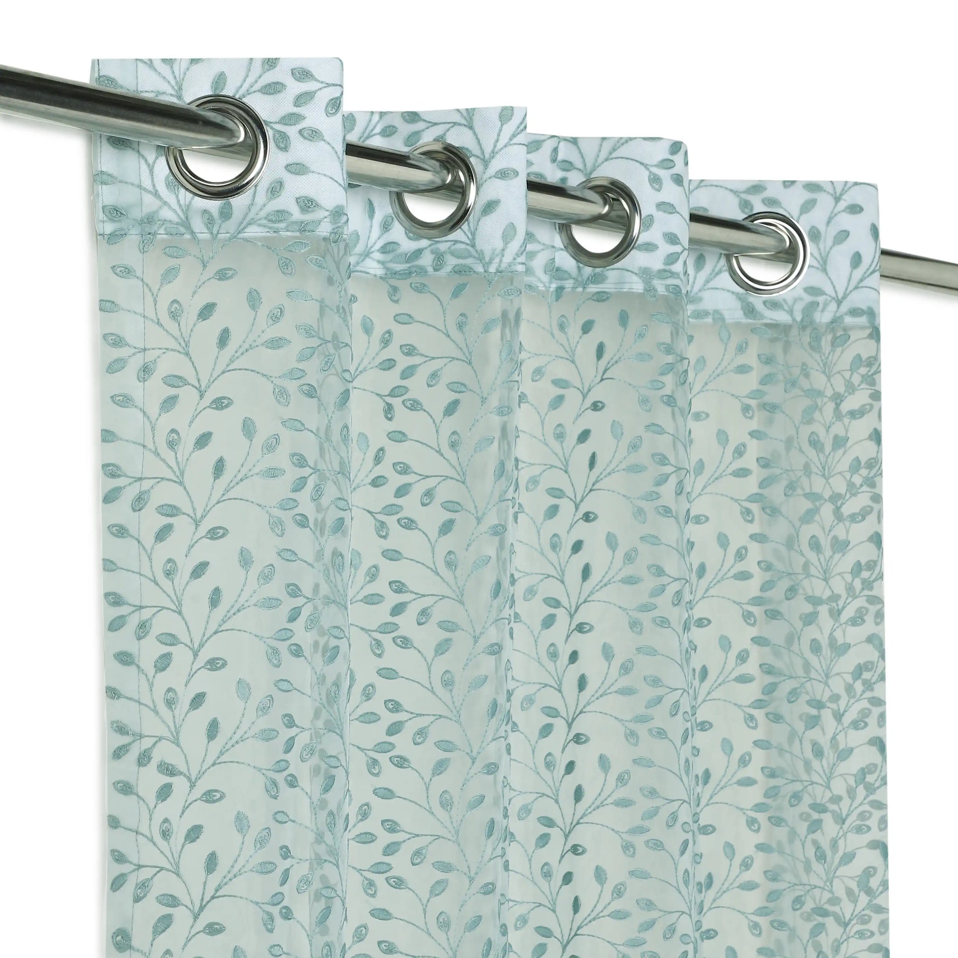 Velina Set Of 2 Embroidered Sheer Readymade Curtains | Threaded Story Teal / Door (3.60ft X 7.22ft)