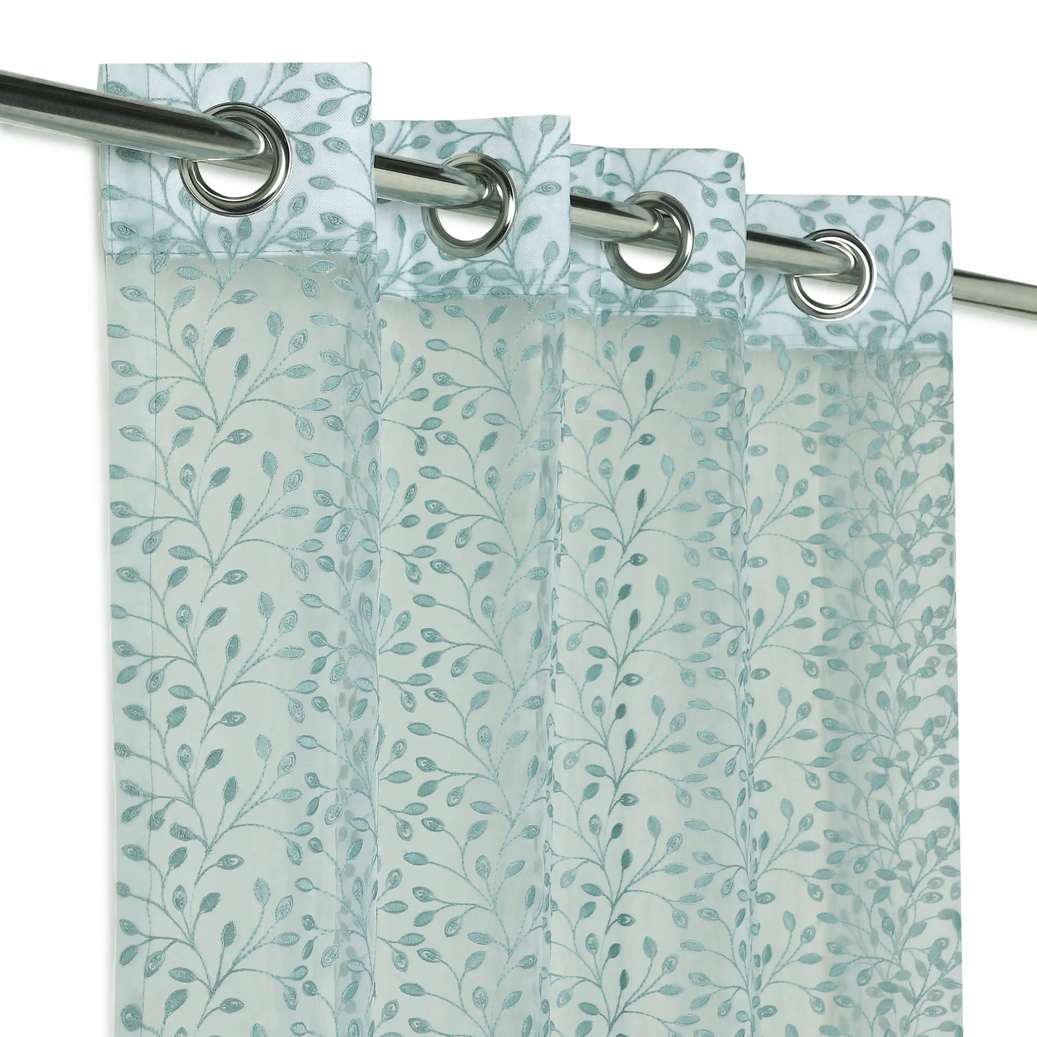 Velina Set Of 2 Embroidered Sheer Readymade Curtains | Threaded Story Teal / Door (3.60ft X 7.22ft)