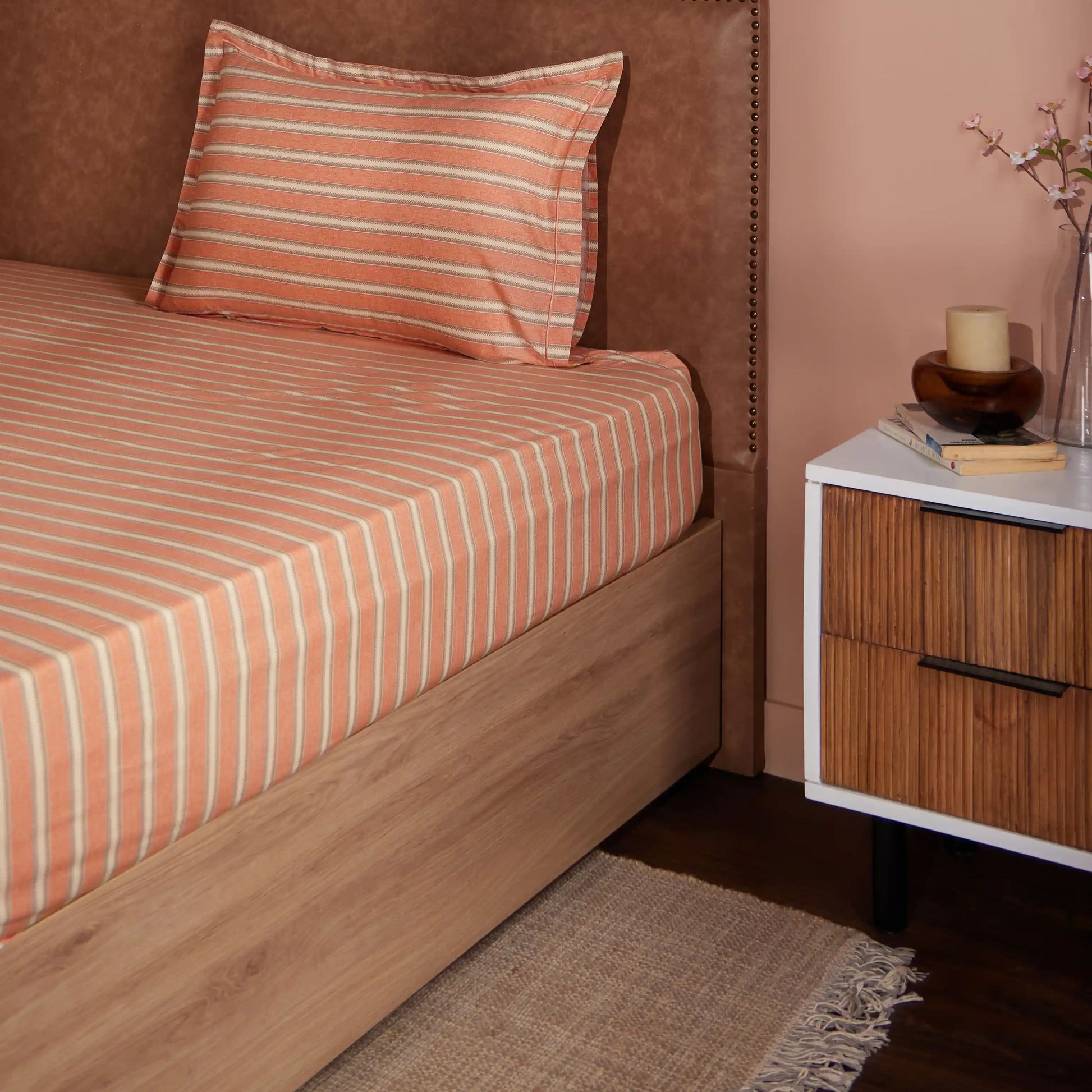 Threadscapes Printed Bedsheet Set-Peach Peach / Single