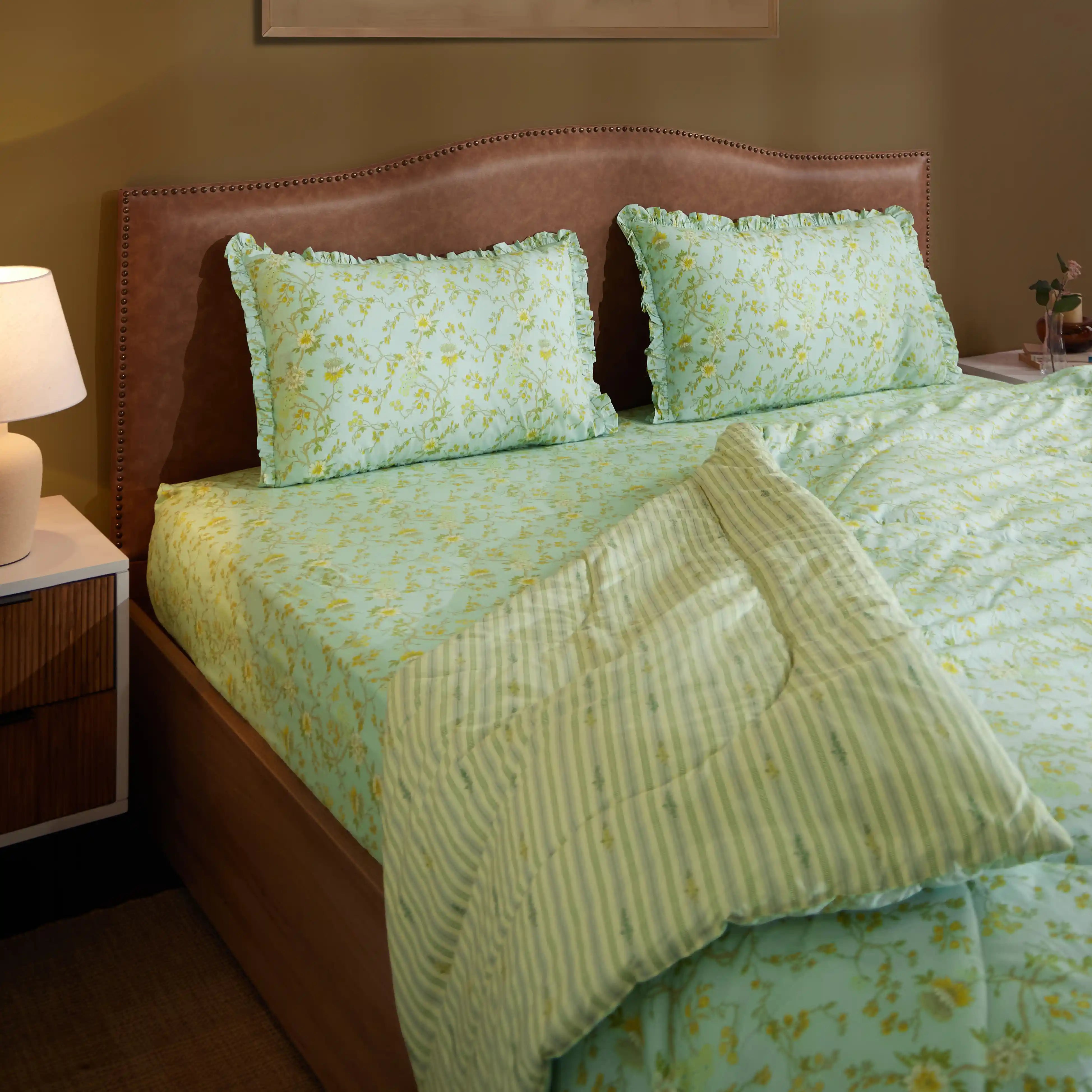 Bloomshire Luxe Printed Comforter-120gsm-Light Blue Light Blue / Double
