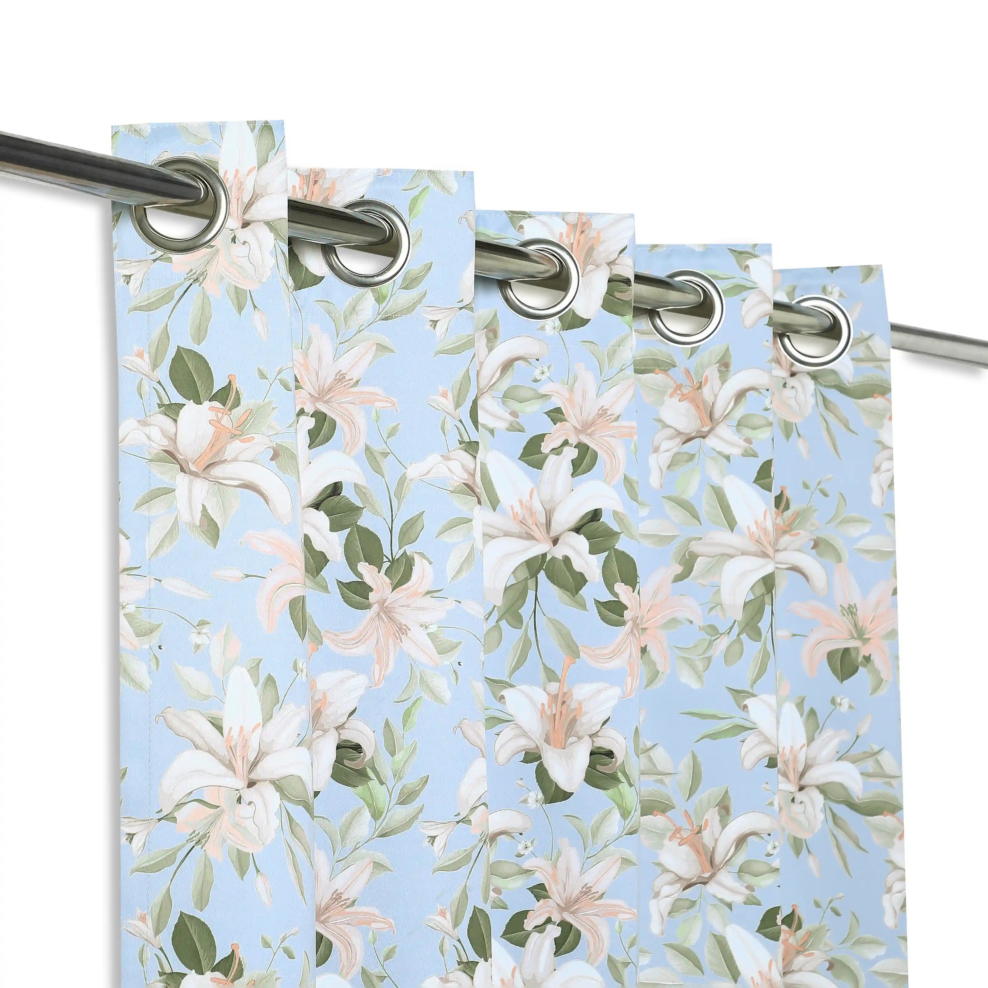 Bloomshire Classic Set Of 2 Printed Readymade Curtains | Tropical Whisper Blue Haze / Door-XL (9ft X 4.4ft)