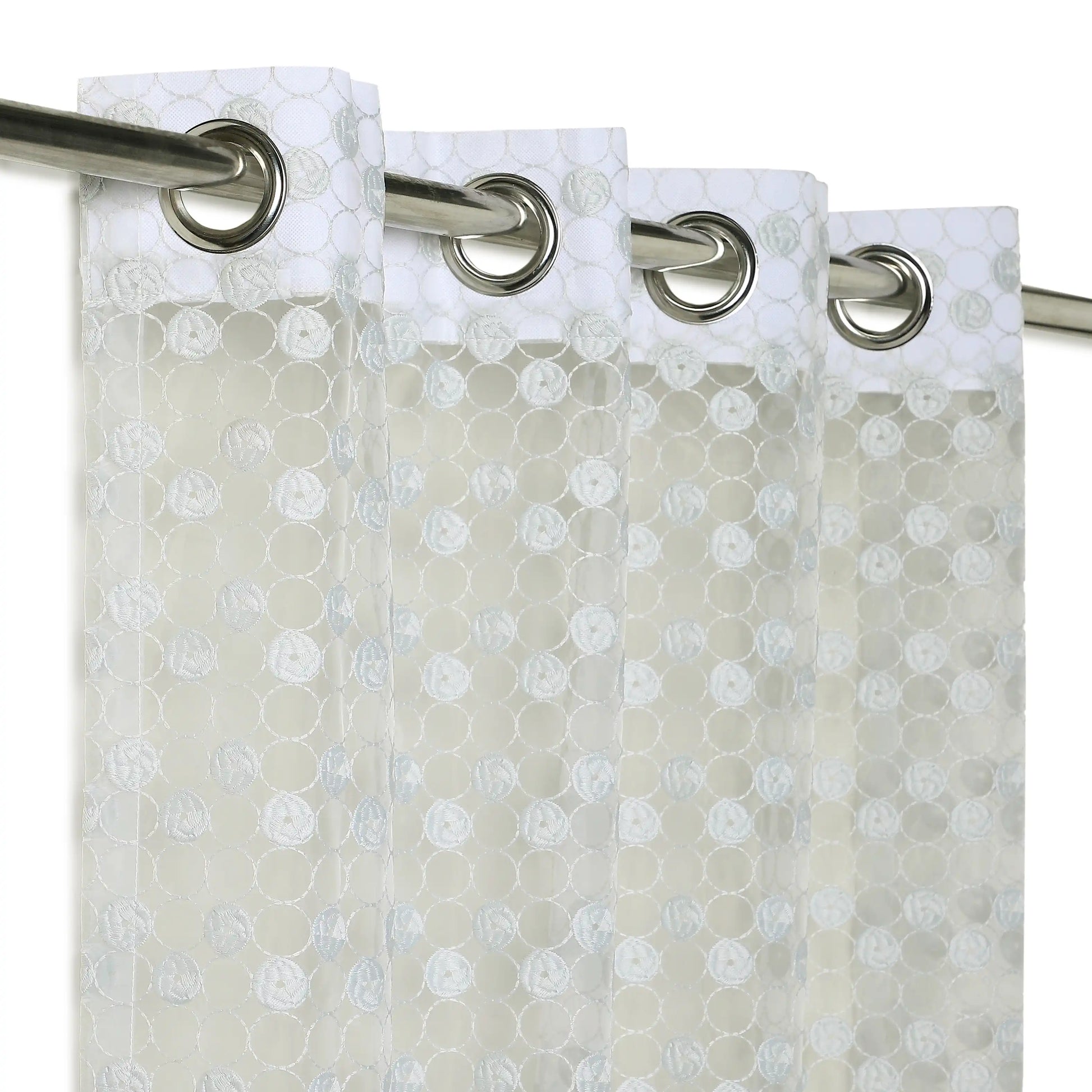Velina Set Of 2 Embroidered Sheer Readymade Curtains | Beyond Circles Cloudless Blue / Door (3.60ft X 7.22ft)