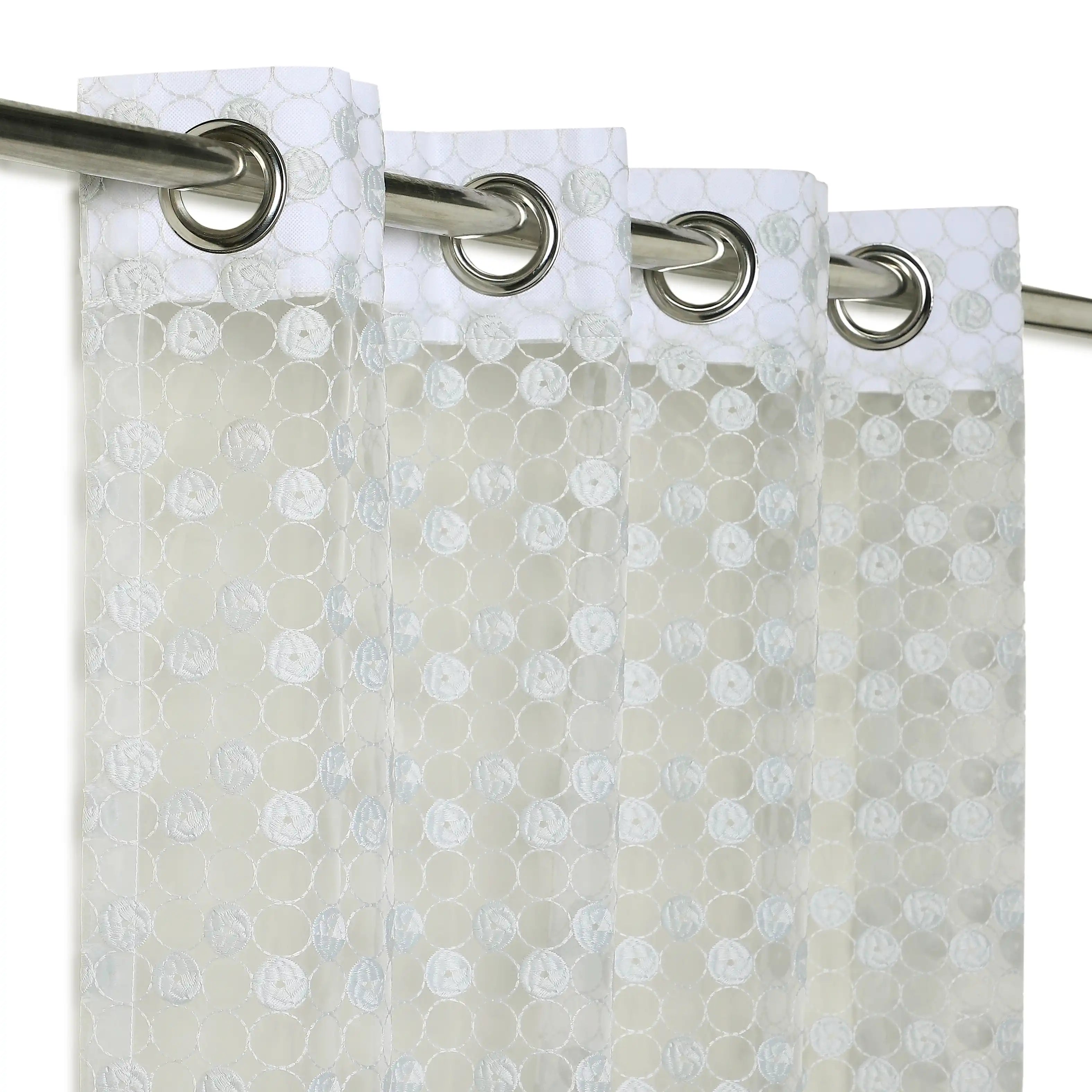 Velina Set Of 2 Embroidered Sheer Readymade Curtains | Beyond Circles Cloudless Blue / Door (3.60ft X 7.22ft)