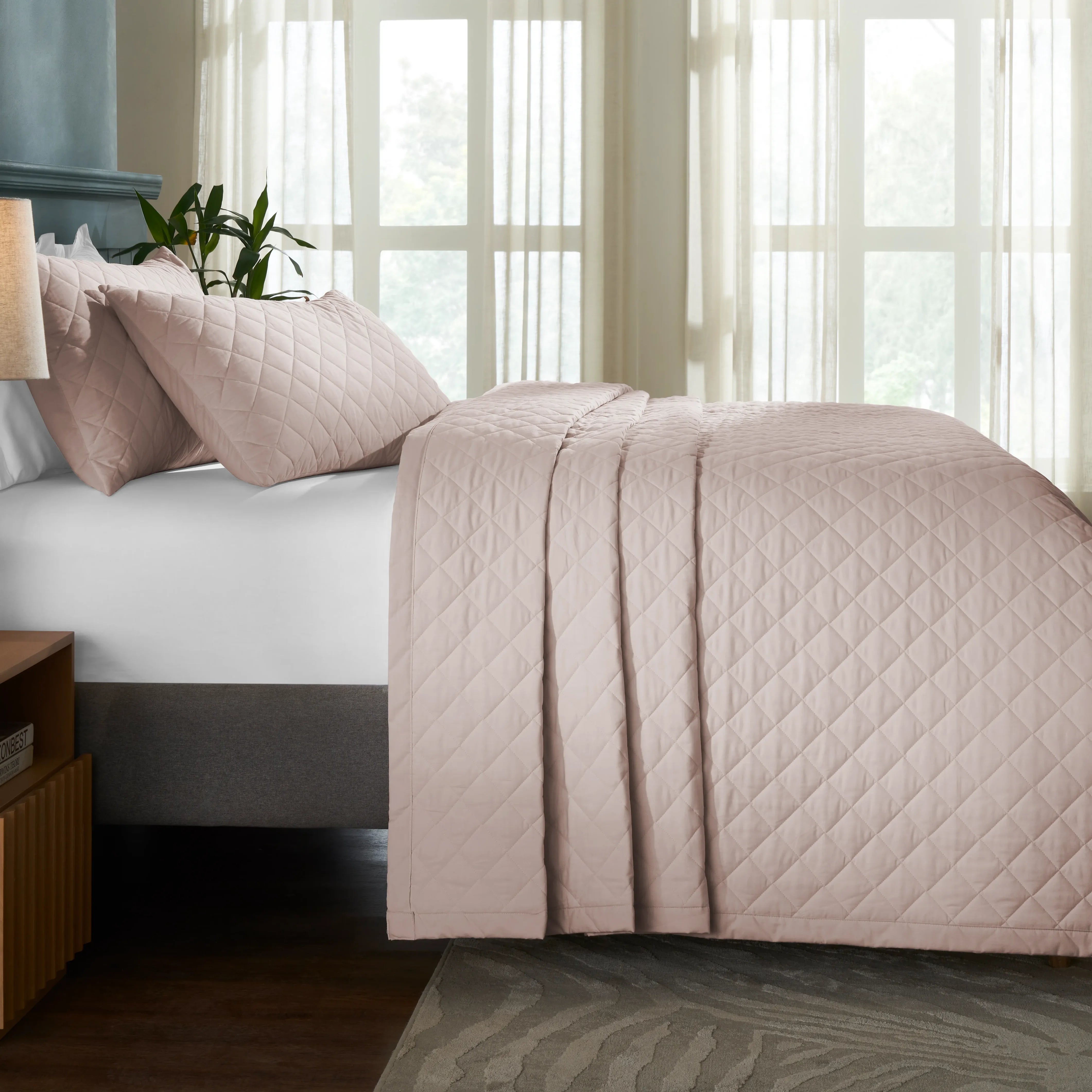 Nuvola | Luxurious Solid Dyed Diamond Quilted Cotton Bedcover Set Sepia Rose