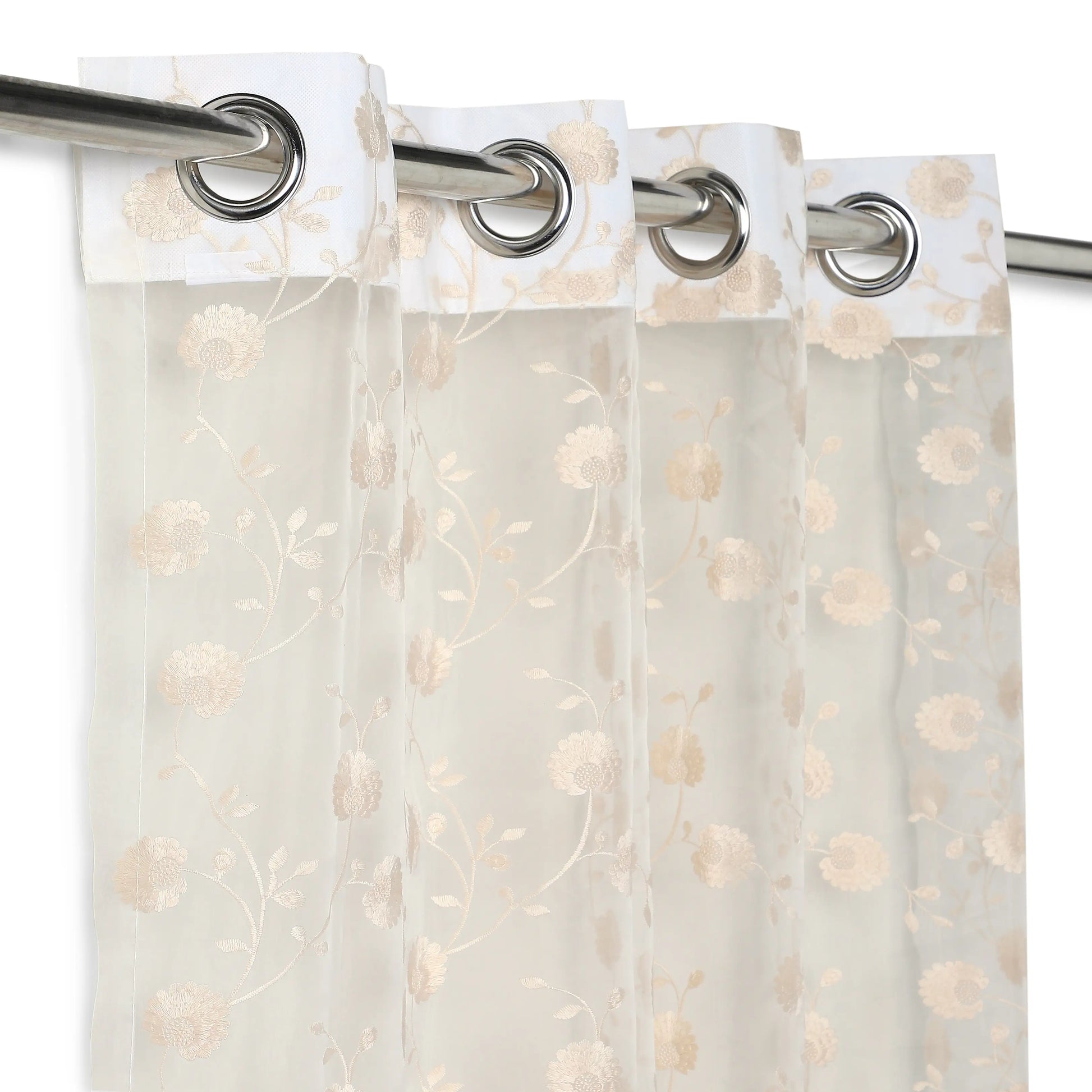 Velina Set Of 2 Embroidered Sheer Readymade Curtains | Vintage Chintz Warm Taupe / Door (3.60ft X 7.22ft)