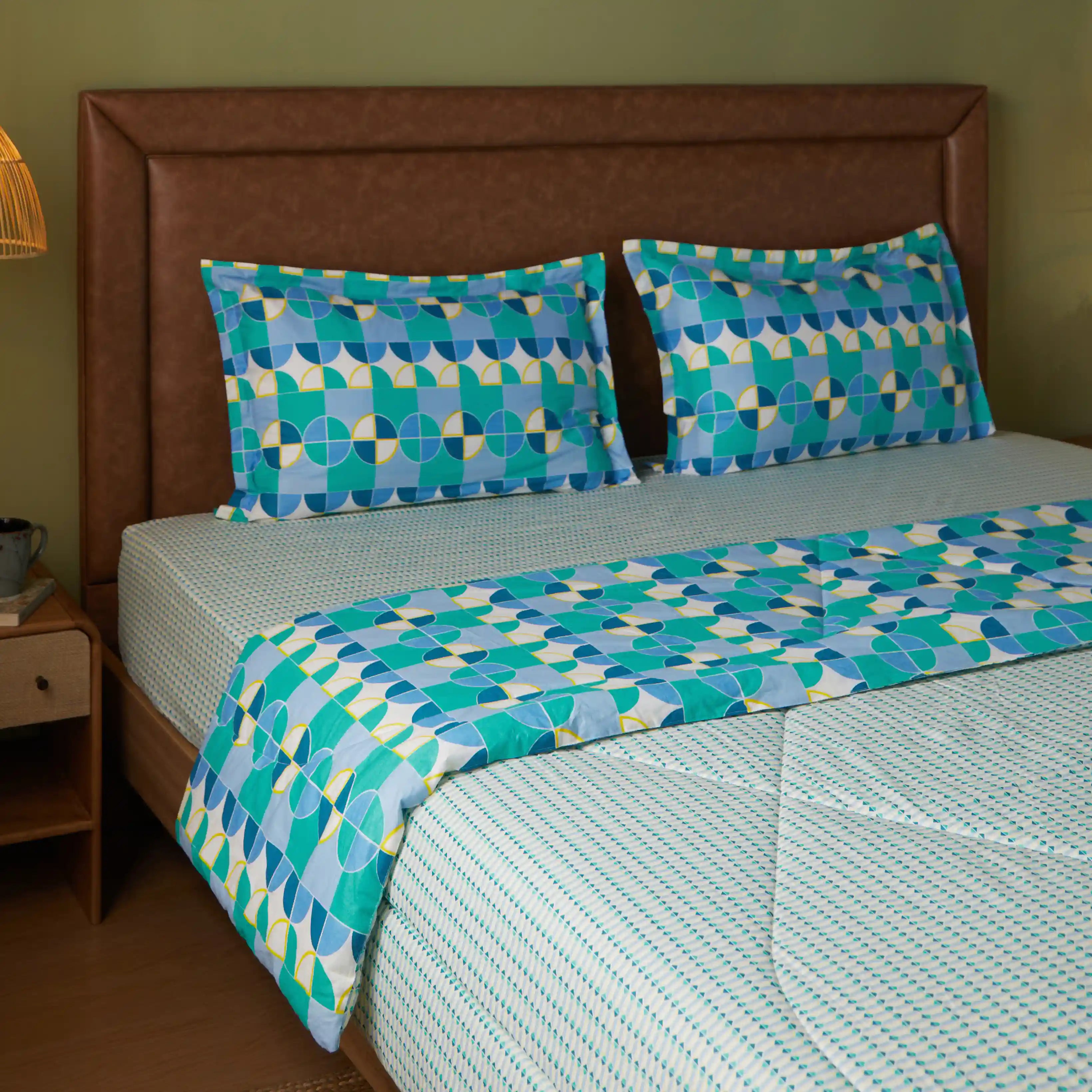 Mishella Printed Kaleido Teal Comforter-240gsm Kaleido Teal / Double