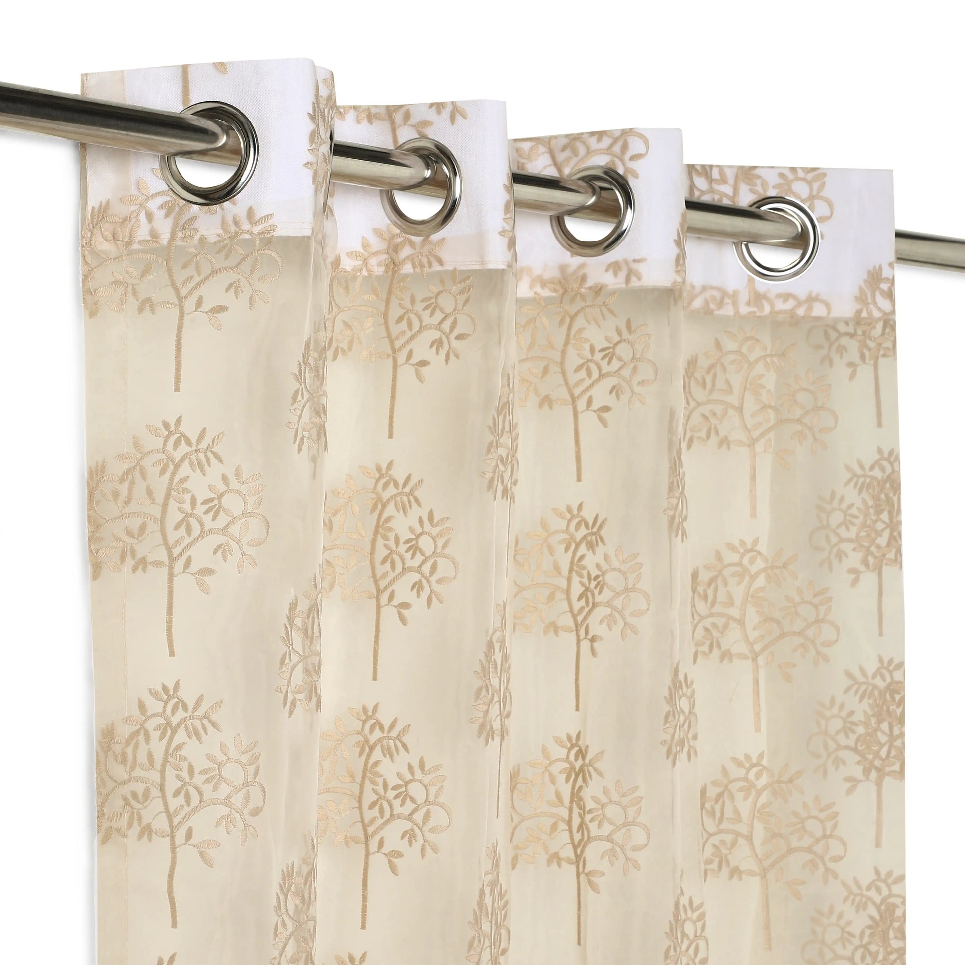 Velina Set Of 2 Embroidered Sheer Readymade Curtains | Botanical Trails Woodland Taupe / Door (3.60ft X 7.22ft)