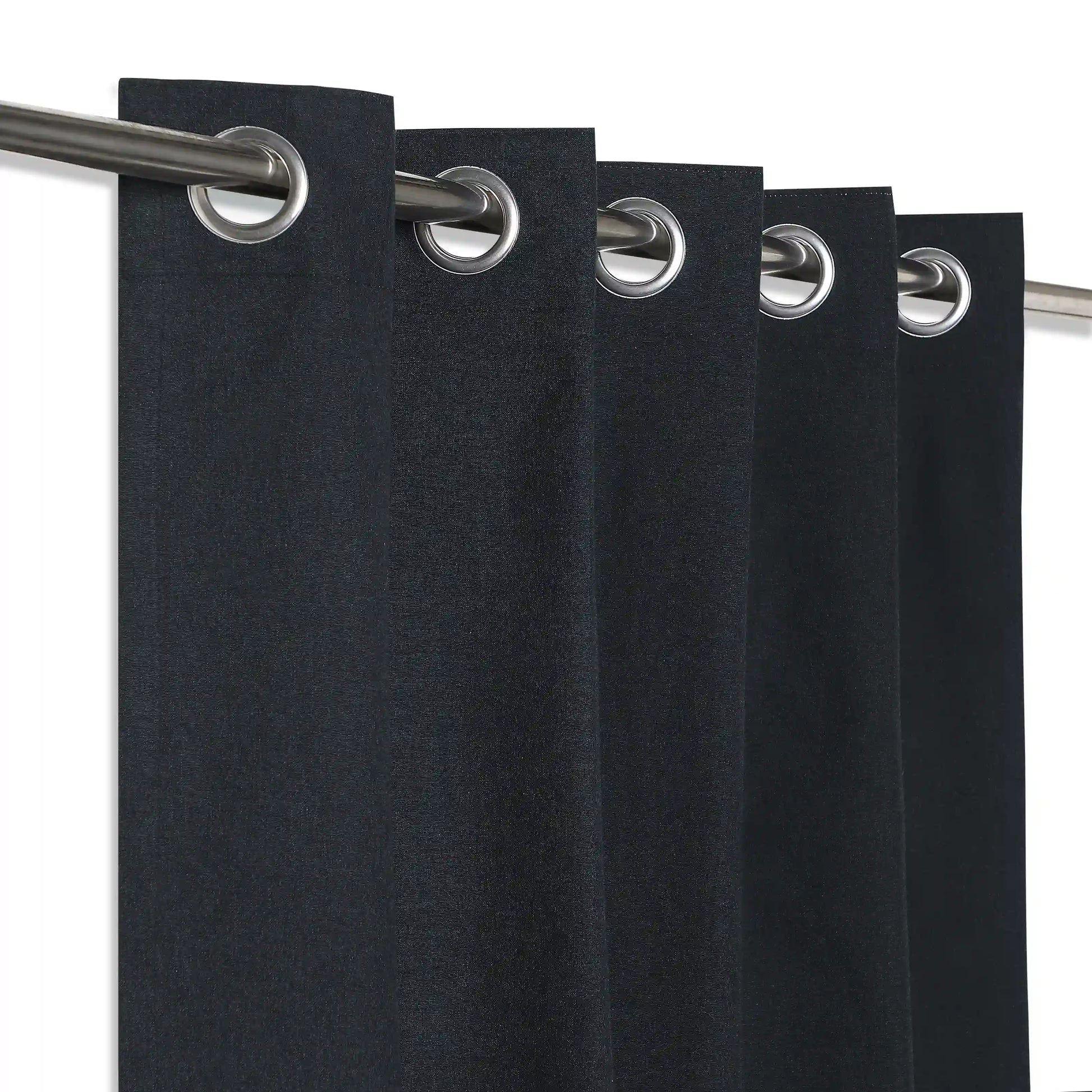 Pelushe Set Of 2 100% Cotton Solid Readymade Curtains | Everyday Hues Black Beauty / Window (5ft X 4.4ft)